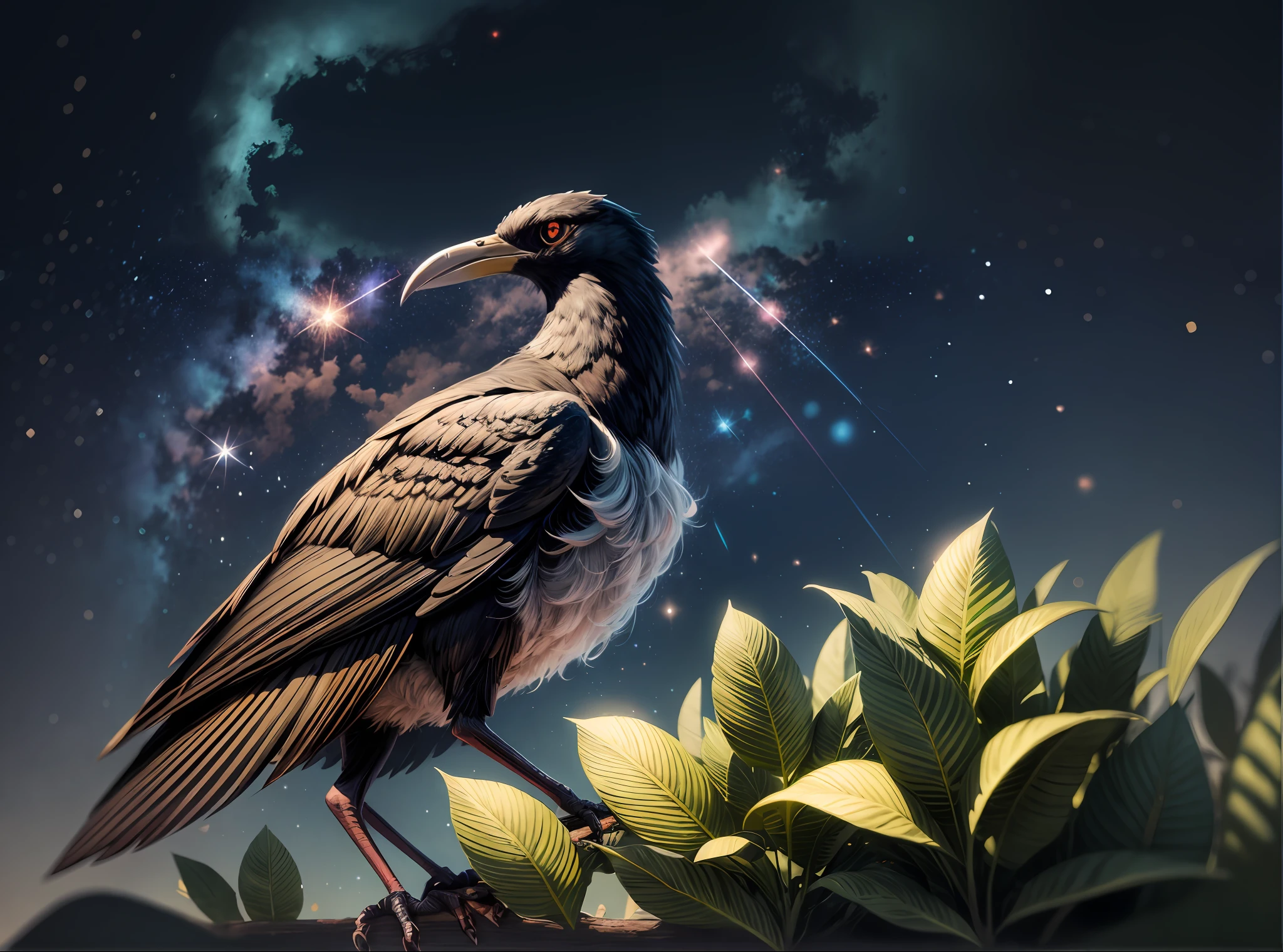 there is a BLACK bird that is sitting on a branch at night, Arte digital altamente detalhada em 4k, Arte digital detalhada em 4k, a surrealistic bird, surrealistic bird, Arte altamente detalhada em 4K, arte digital altamente detalhada, Arte 4K altamente detalhada, Arte bonita UHD 4K, Arte Digital 4K, 8k arte detalhada de alta qualidade, bela arte digital