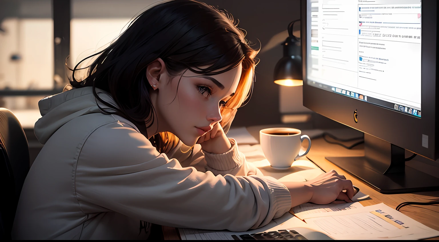 coding at night, chilling, coffe in desk, high details, 4k