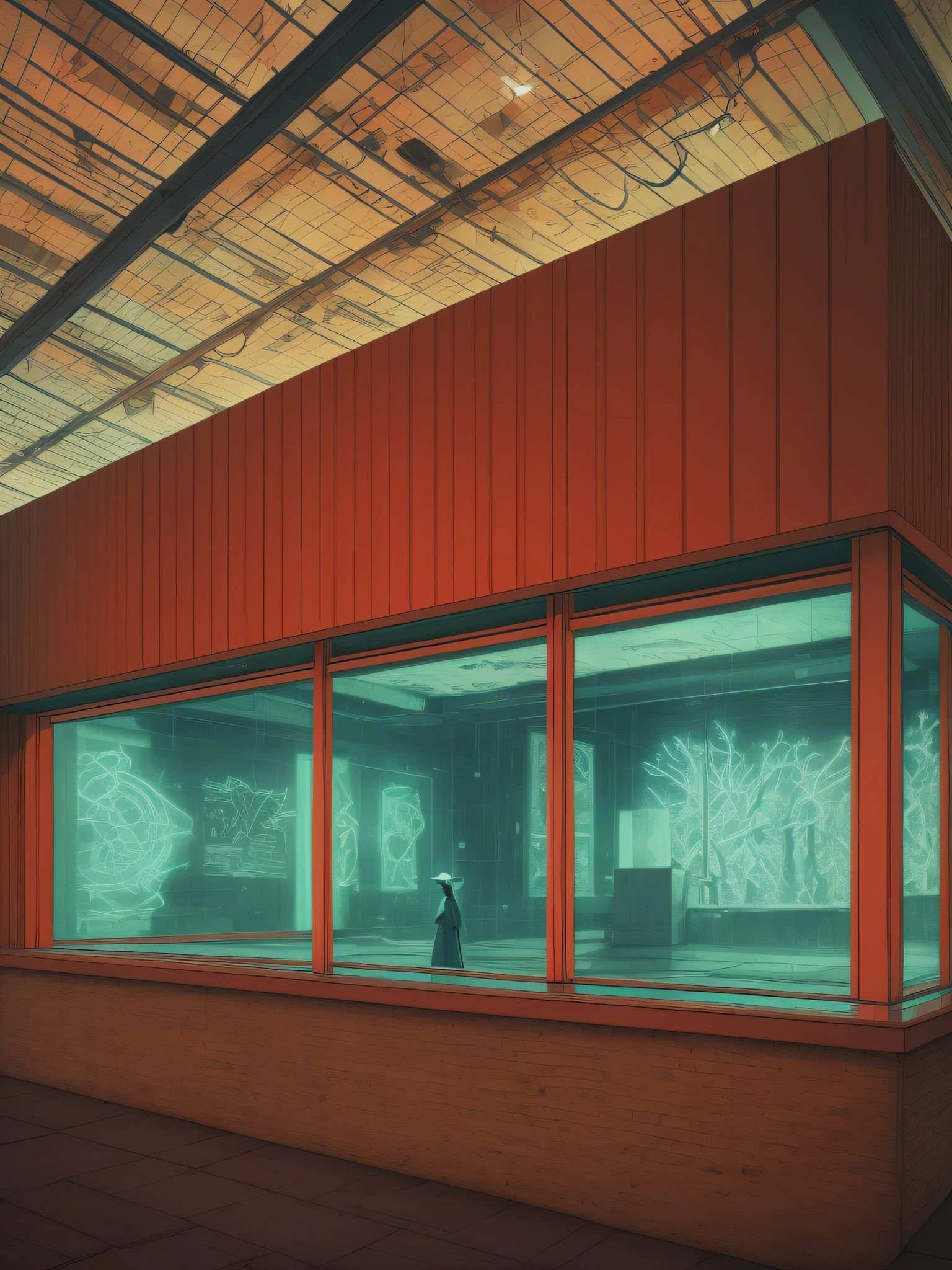 Neon coral, mannequin, thick ink oil, that runs through a polluted foggy, brutalist expressionism house, Stanislaw Szukalski, Moebius, peter elson, Alex prager, --ar 4:5 --style raw, ray tracing, anaglyph, pov, anatomically correct, award winning