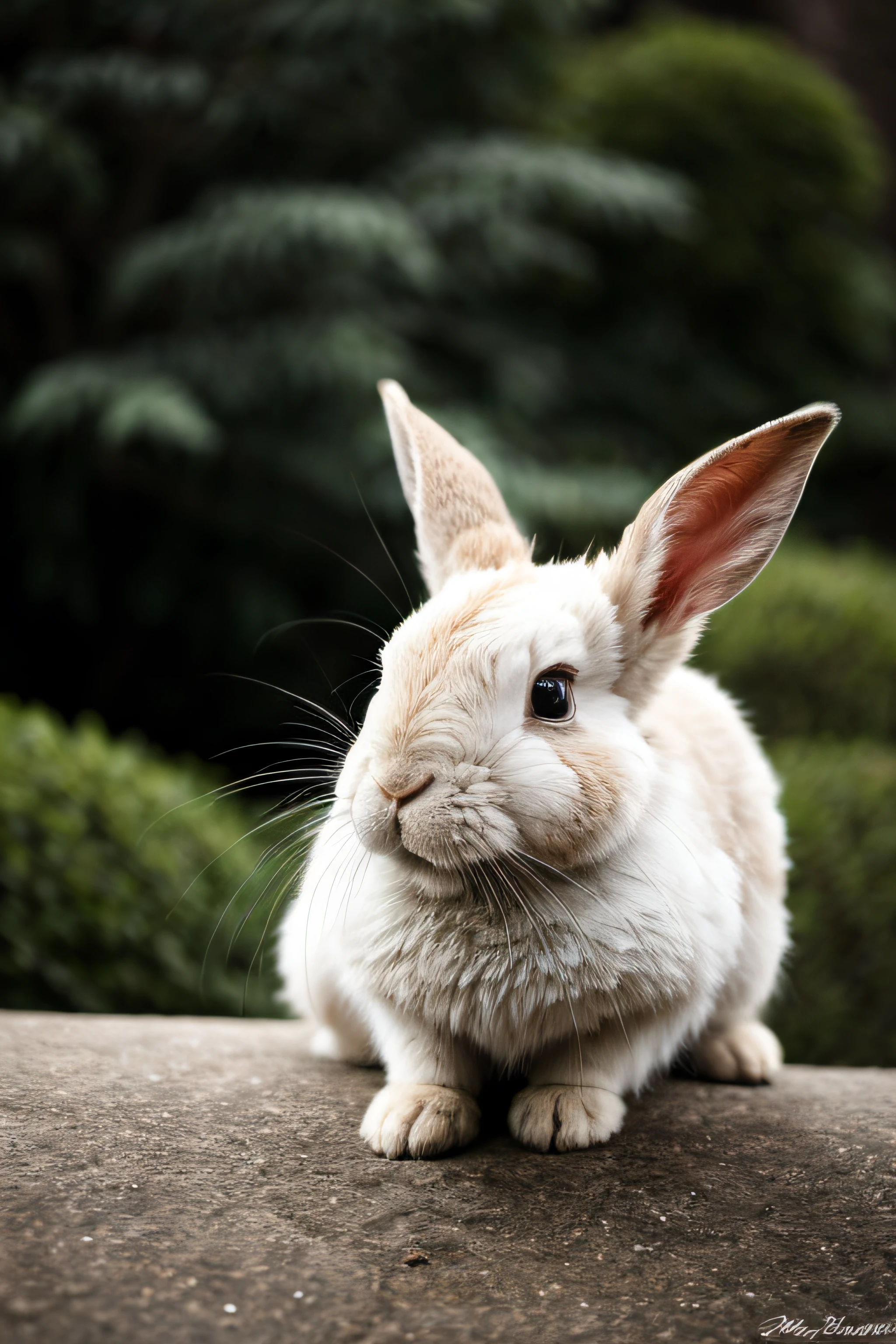 rabbit, blur, flower, natural, no_contrast, depth of field, to8contrast style, dark_glam, wearing drk_glam, deep shadows, (dark: 1.4)