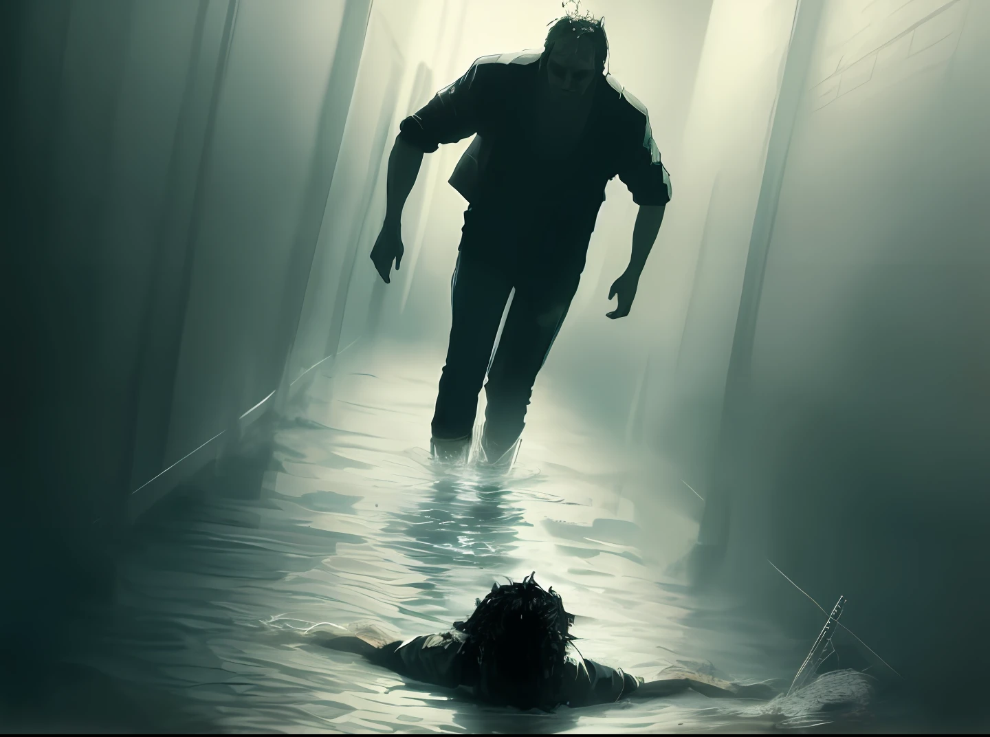 arafed image of a man in a dark room with a dead body, horror concept art, horror illustration, spine-chilling, in a underwater horror scene, sci - fi horror art, sci-fi horror artwork, nightmarish illustration, novel cover art for a book, detailed 4k horror artwork, Drowned, Drowning, zombie in horror concept art