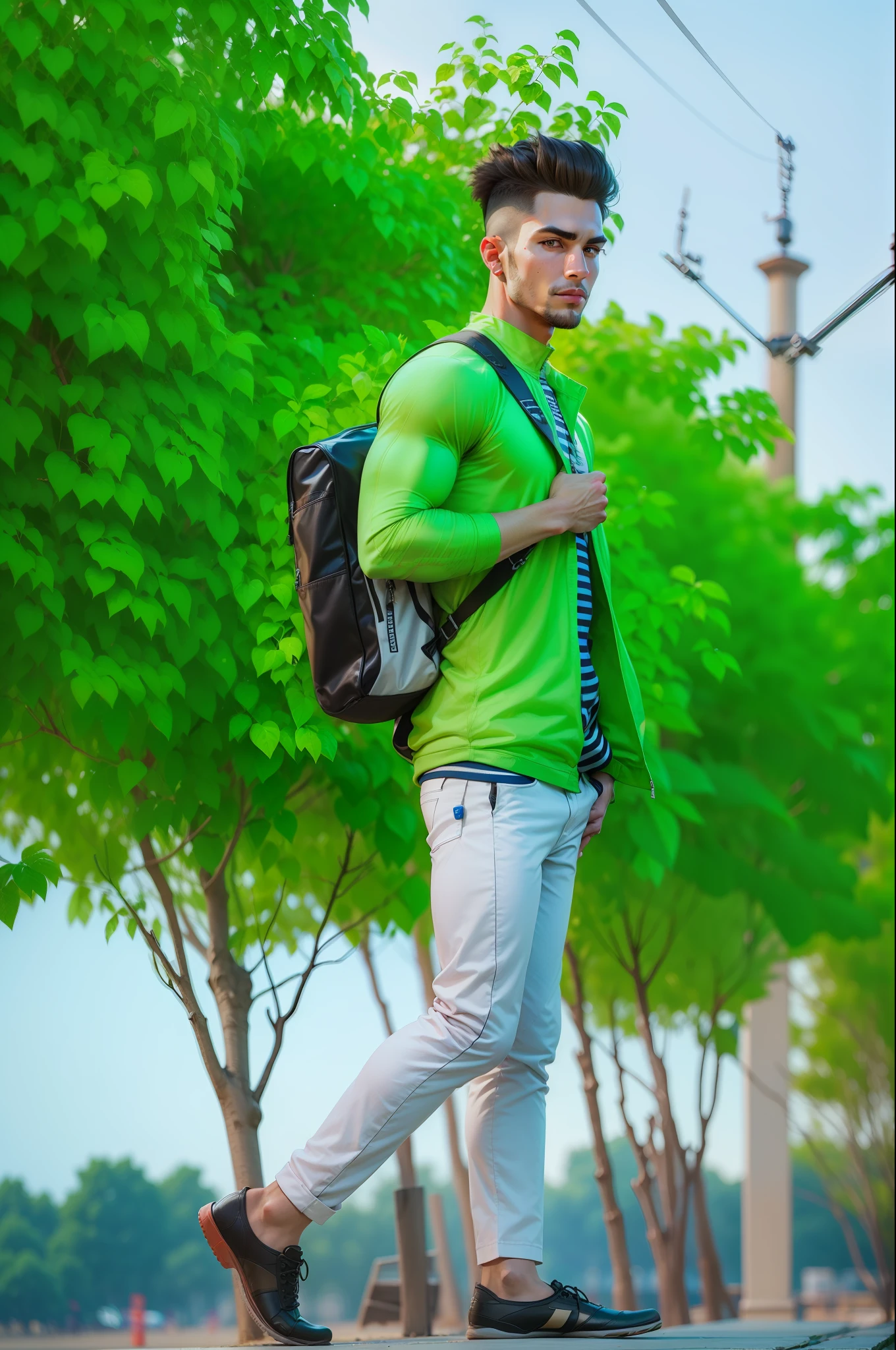 Handsome boy realistic bodybuilder face background change
