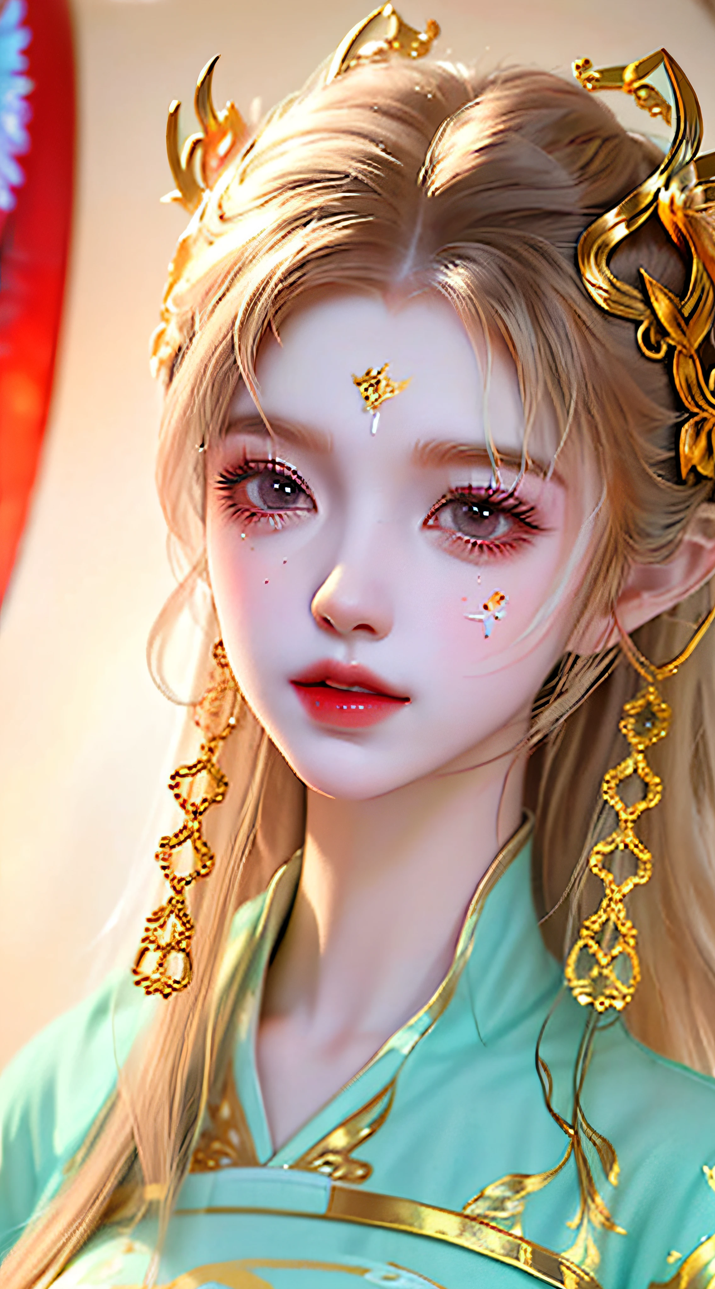 An illustration of a woman wearing Eastern clothing, with an anime aesthetic style, cute cartoon design, cute and dreamy, I can't believe how beautiful it is. Decorative painting, harmonious color palette, simplified and stylized portrait, complex clothing, classical style.- -v 4