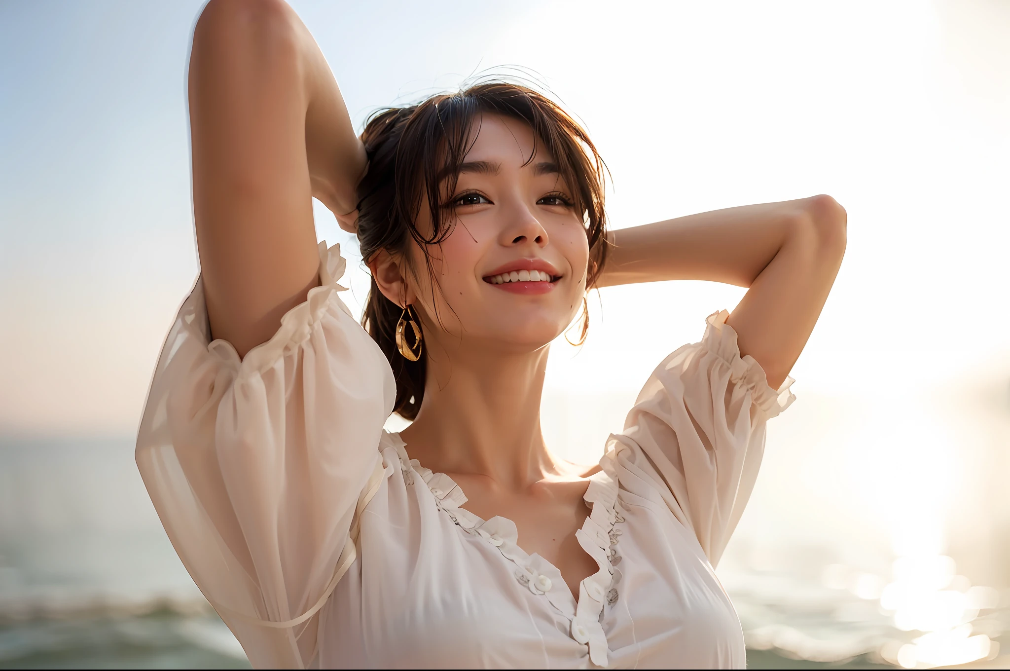 ((masterpiece, top quality, high definition)), 1 girl, (photorealistic: 1.4), solo, white background, snow-white background, mouth closed, happy smile, happy smile, pretty black hair, short hair, big eyes, clear double eyelids, eyelashes, ears out, long neck, long neck, absolute area, ((face close-up)), (drawing all head, shoulders), 19 years old, Attractive proportions, shiny skin, clean collarbone, golden ratio face, perfect face, teardrop mole, mole on chest, bangs, clean bangs, lip gloss, thin lips, pale skin, naked, big breasts, small face, small face, draw all head, draw all shoulders
