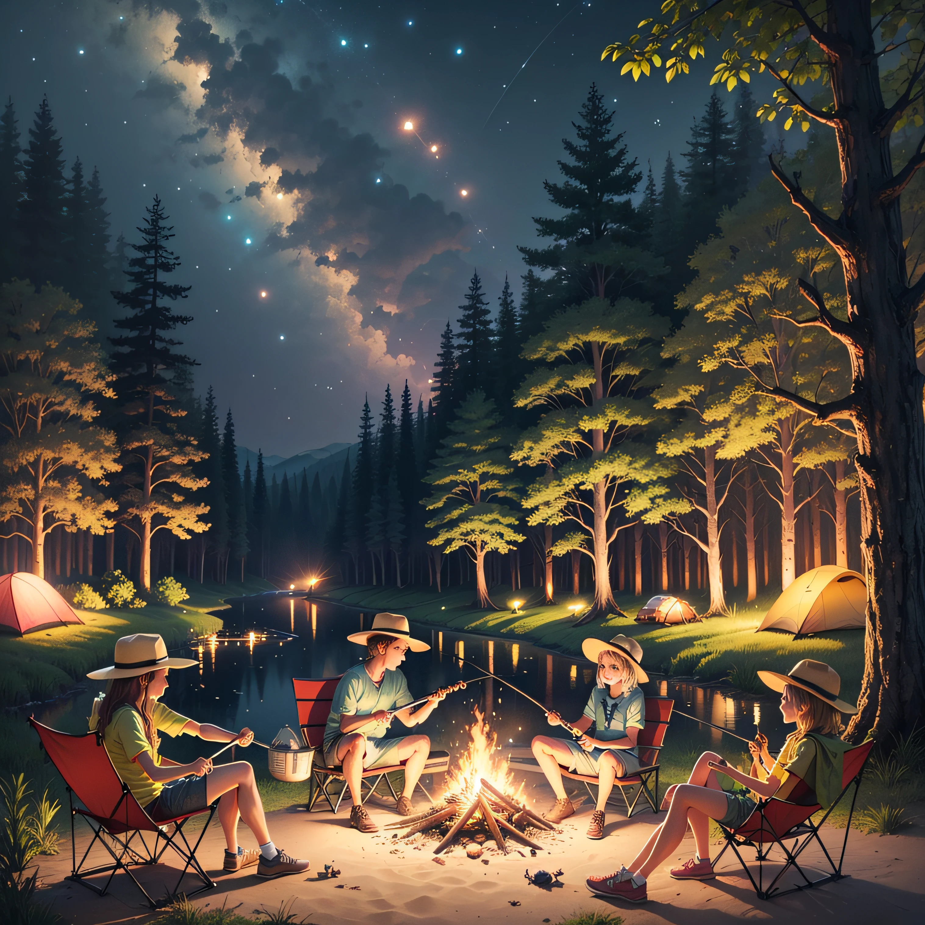 Poster production,Camping style,A girl,looking up at the stars --auto