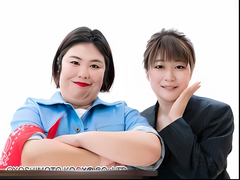 they are two women posing for a picture together with their arms crossed, yoshitomo nara and aya takano, ayami koj ima, mihoyo, kumamoto, fujita goro and jones, chiho, shikamimi, fujita goro!, koju morimoto, tsutomo nihie, by Miyamoto