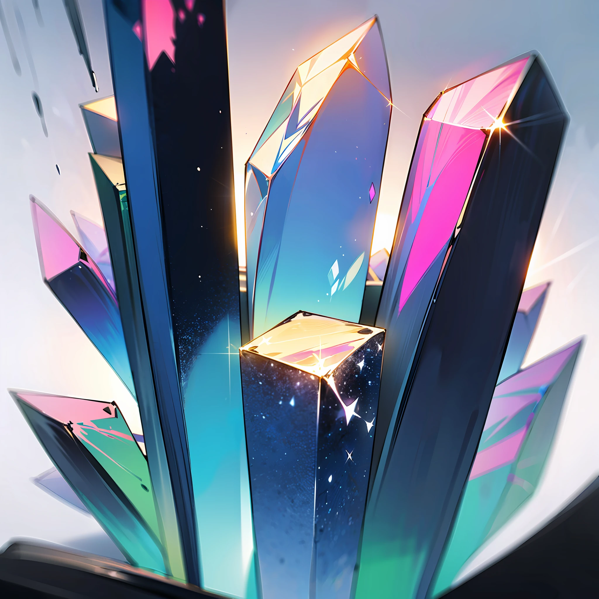 "(gradients, Crystal style, colorfully) AND No person, Glass Texture,Foggy, hikari, Pale shades,illutst " --auto