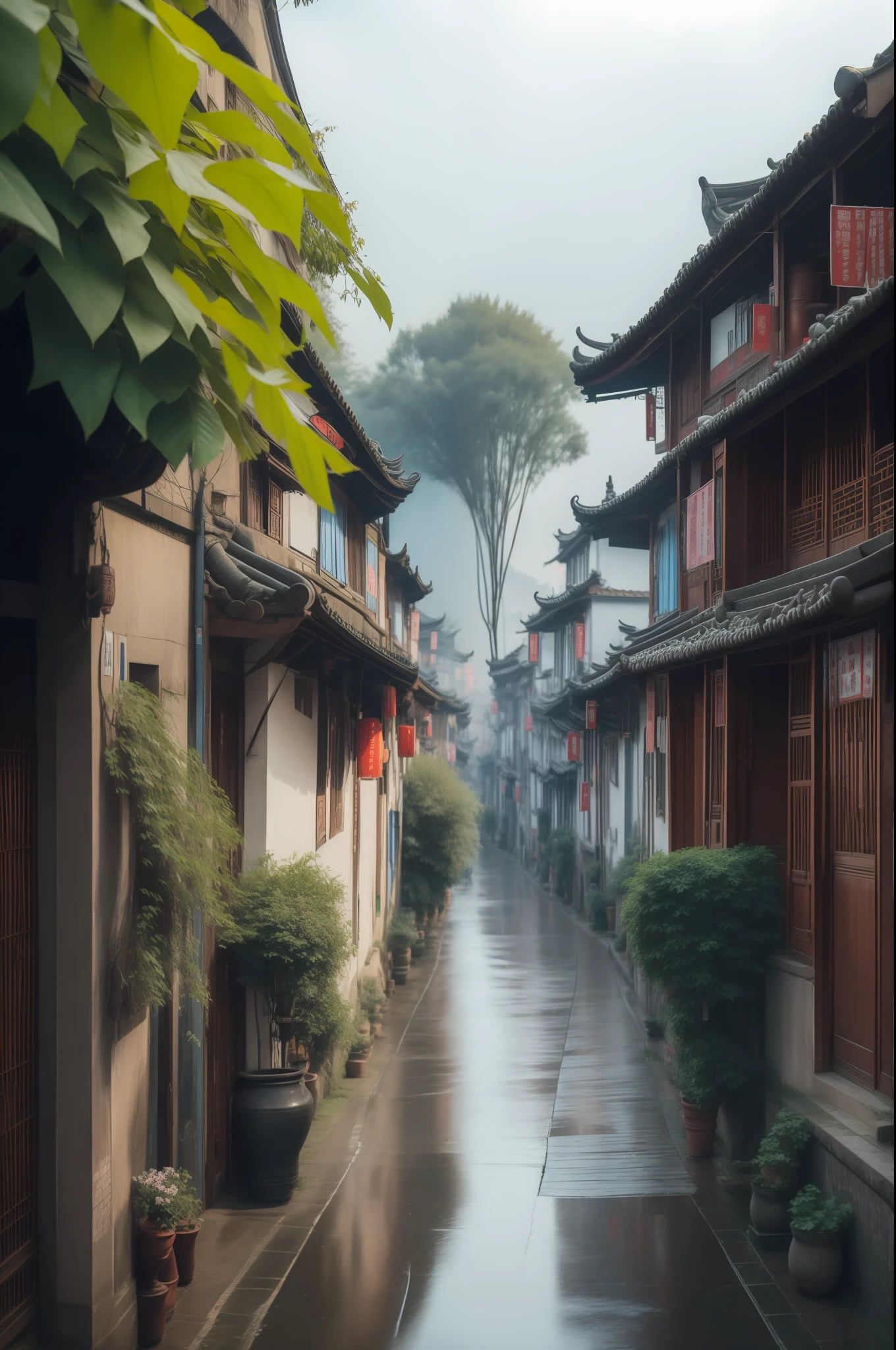 Jiangnan ancient town, the roads on both sides grow flowers, colorful, very beautiful, quiet, ultra-clear picture quality, ultra-high definition, ultra-high resolution, 16k