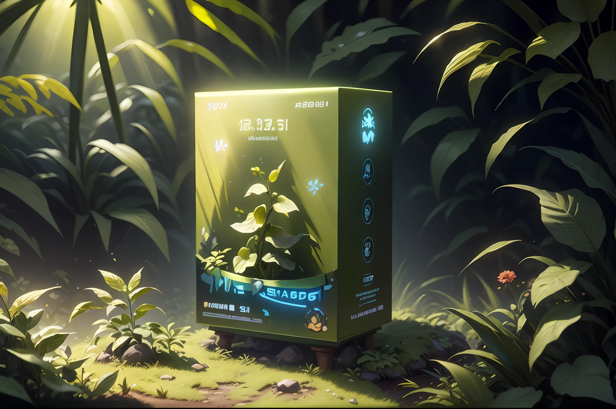 granulated,Extremely-Detailed,complicated detail,dynamic lighting,photo of a realistic,filmes,Natural lighting,m0nst3rfy3,Tip:Between tall trees and dense bushes。Sunlight penetrates the leaves,Produces light,Illuminate the path。