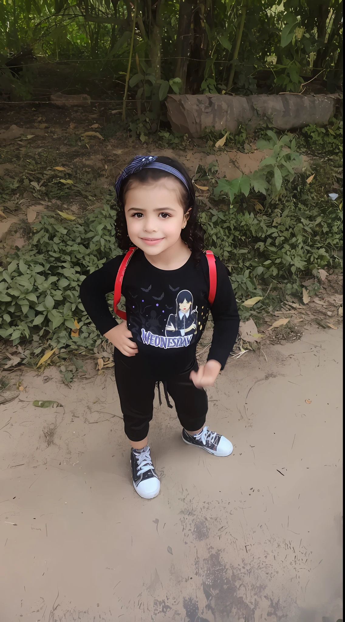 arafed little girl standing on a sidewalk in a park, katelynn mini estilo bonito, menina de cabelo preto vestindo capuz, magical school student uniform, garotinha punk, menina saiyajin, menina vestindo o uniforme, como quarta-feira addams, usando uma roupa punk, maya ali as a lightning mage, explorador feminino mini menina bonito, menina vestindo capuz
