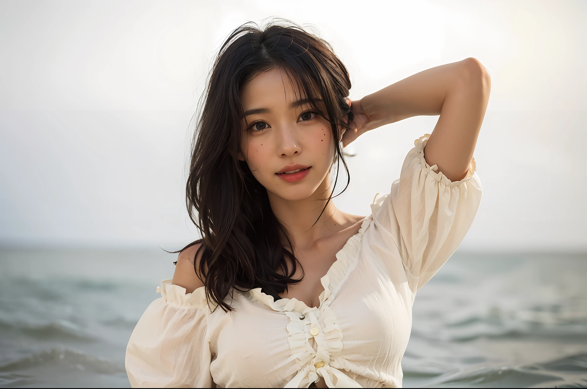 SeaArt Bot Variations 13:44:05 ((Masterpiece, Best Quality, High Definition)), 1 Girl, (Photorealistic: 1.4), Solo, White Background, Pure White Background, Mouth Closed, Happy Smile, Happy Smile, Pretty Black Hair, Short Hair, Big Eyes, Clear Double Eyelids, Eyelashes, Ears Out, Long Neck, Absolute Area, Skirt, ((Face Close-Up) ), (draw all head, shoulders), 19 years old, attractive proportions, shiny skin, clean collarbone, face in golden proportions, perfect face, tearful mole, mole on chest, bangs, clean bangs, lip gloss, thin lips, pale skin, naked