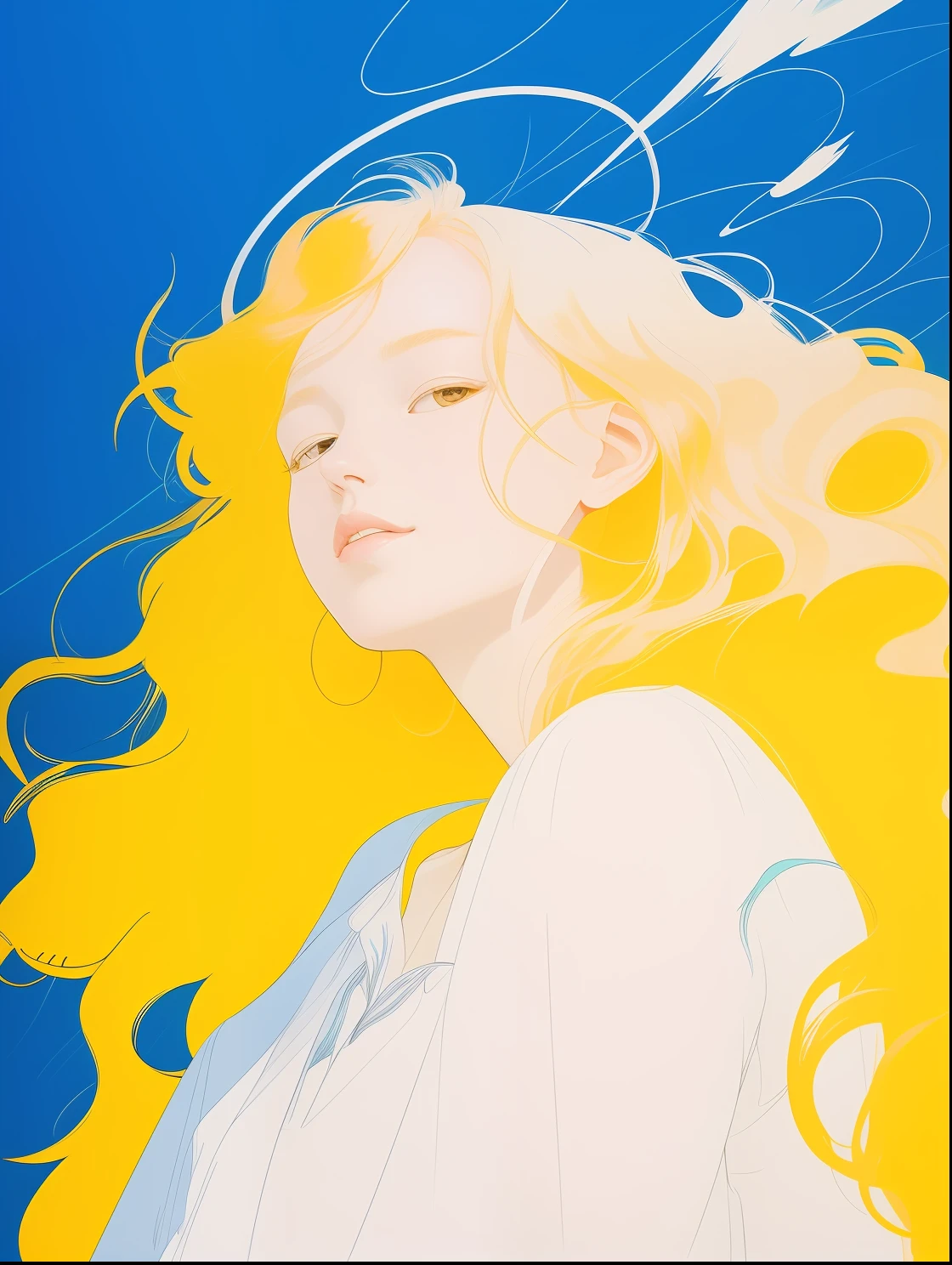 a close up of a painting of a woman with long blonde hair, style of james jean, author:James Jean, author:James Jean, in style james jean, author:Kentaro Miura, james jean art, james jean marc, james jean soft light 4k, james jean soft light 4 k, a beautiful artwork illustration, James Jean!, james jean and wlop
