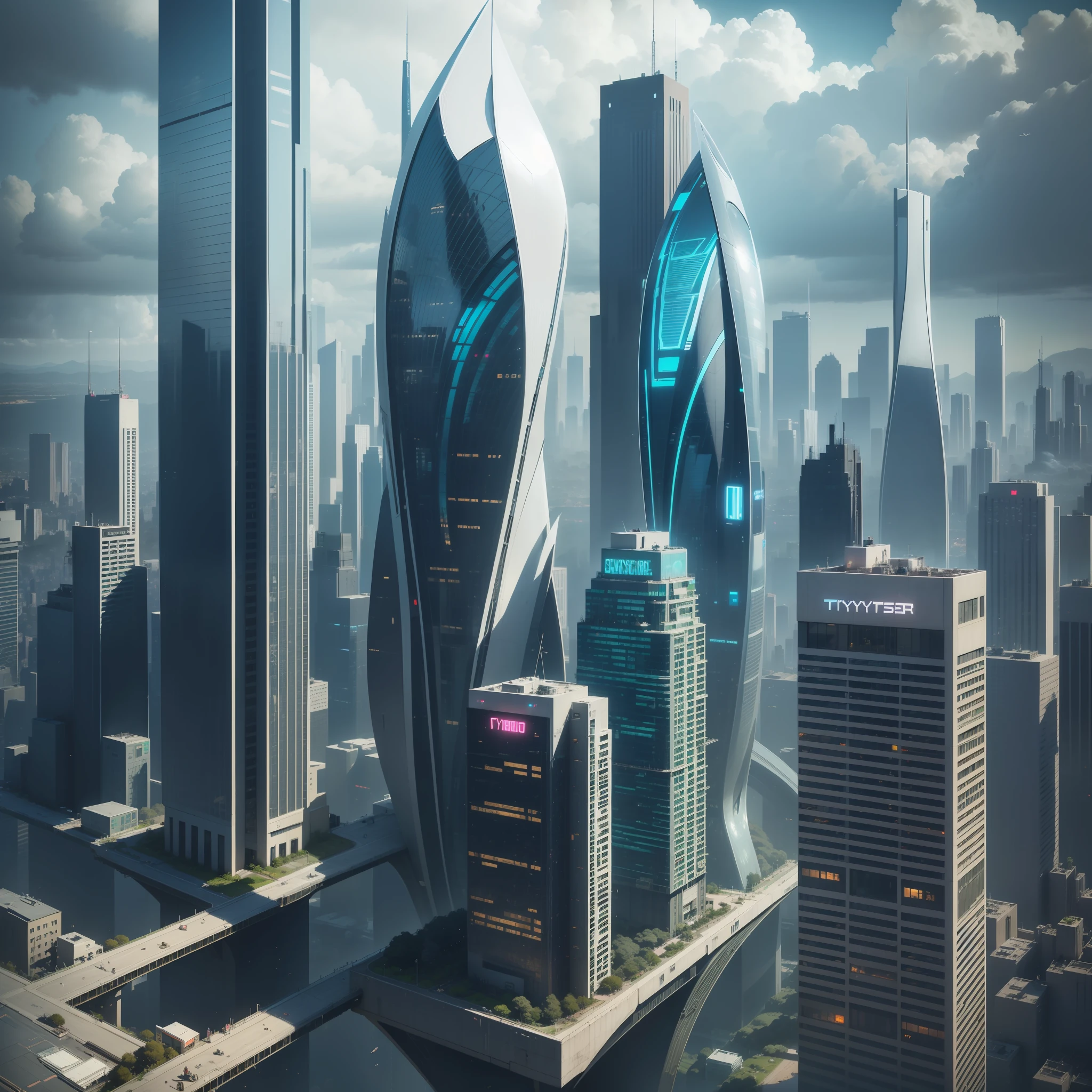 cyber punk　A futuristic world　Skyscrapers　SF Utopia　beste Quality　A masterpie