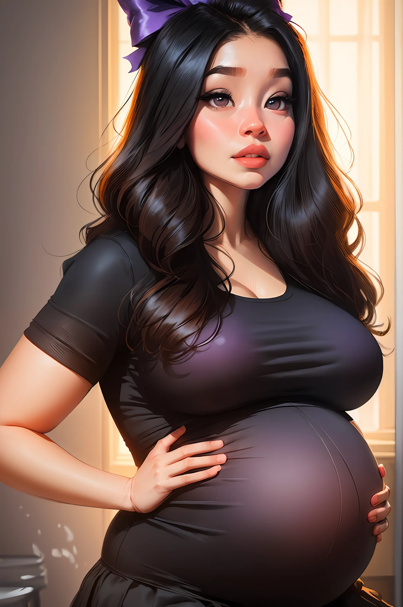 Hair Bow, black hair,Big  Bump pregnant, school girl, Big boobs, nipple, cum,16 yl, Big pregnant Belly, Big Pregnant girl, Largest Belly of Pregnant, Huge Pregnancy Belly, purple eyes, huge 9 months Pregnancy Belly