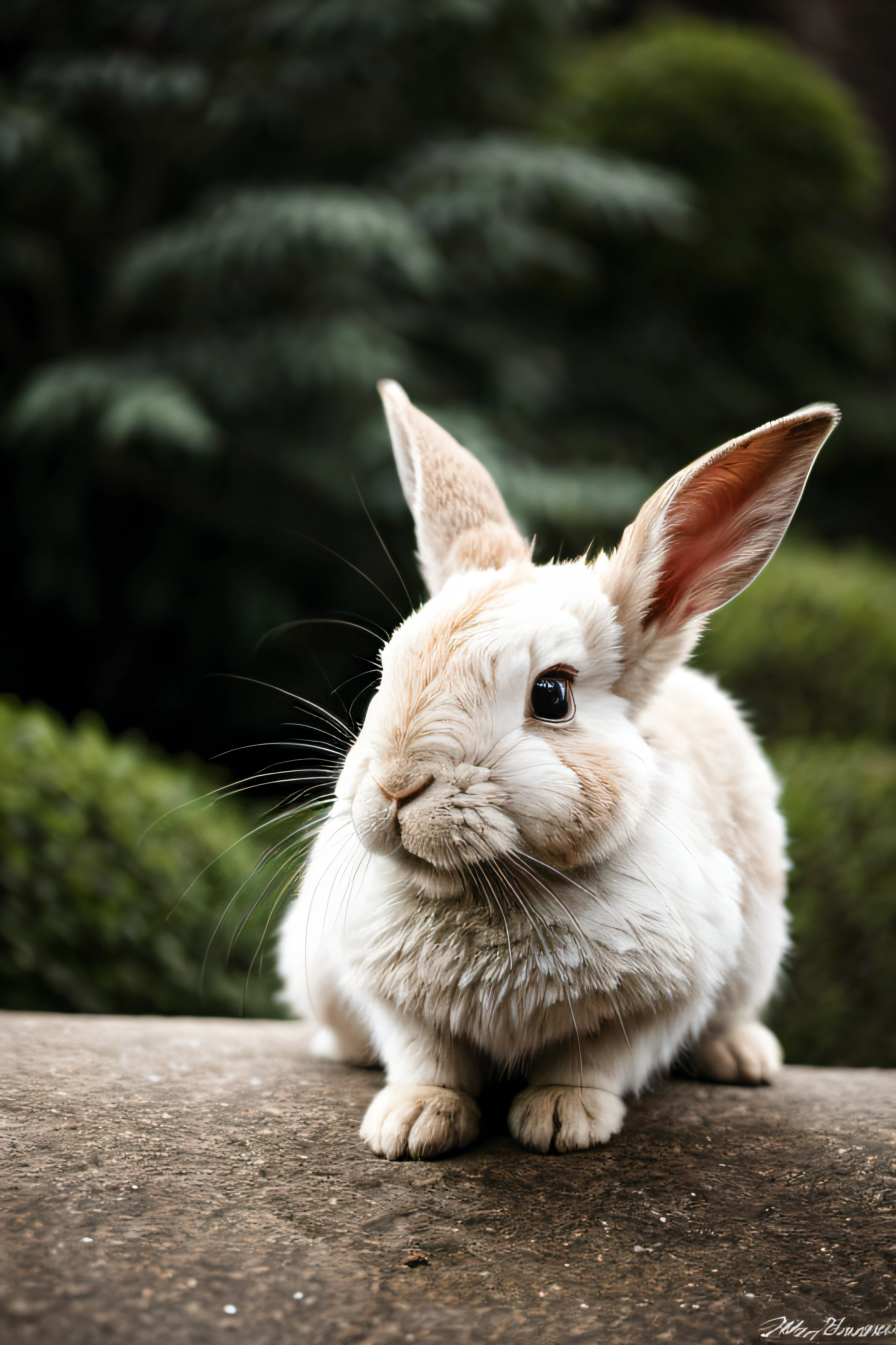 rabbit, blur, flower, natural, no_contrast, depth of field, to8contrast style, dark_glam, wearing drk_glam, deep shadows, (dark: 1.4)