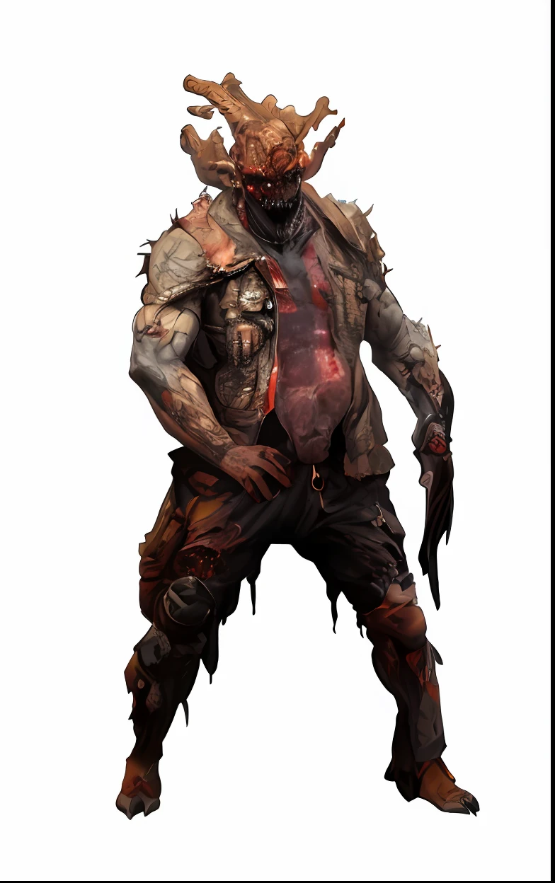 a (stocky zombie) ((covered in a (black mold)) fungus, detailed body, concept art, character sheet, hiperrealistic, scary, artstation, the last of us, high detailed, sharp focus, dystopian, horror, sepia color, dark colors,