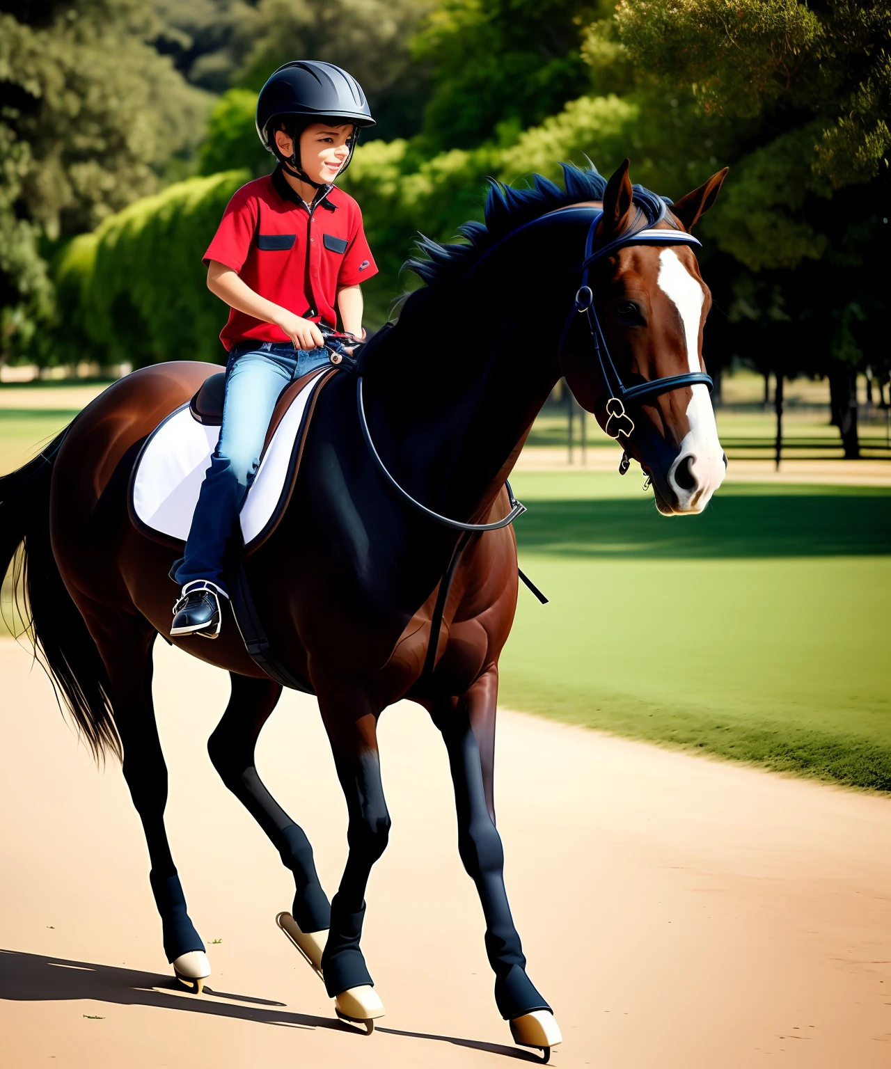 Cavalo andando de patinete