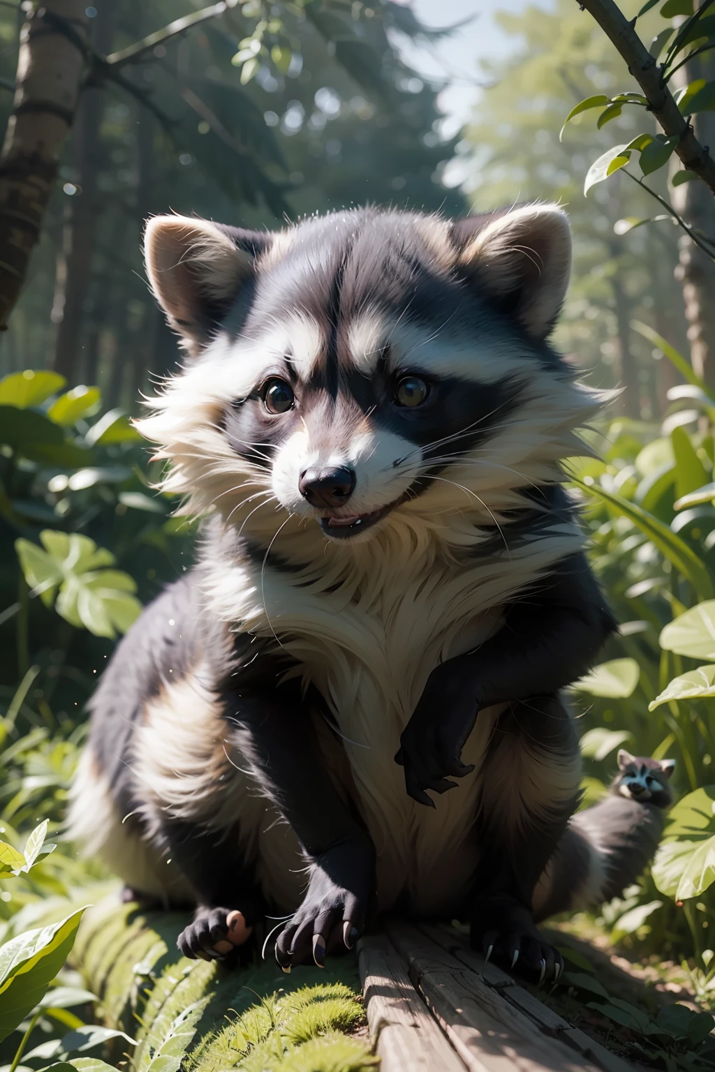 Cute cartoon art,It shows the cuteness of the little raccoon,Raise your hand,Equirectangular columnar 360,high - resolution,Unity 8k wallpaper,Ultra detailded,aesthetics,杰作,best qulaity