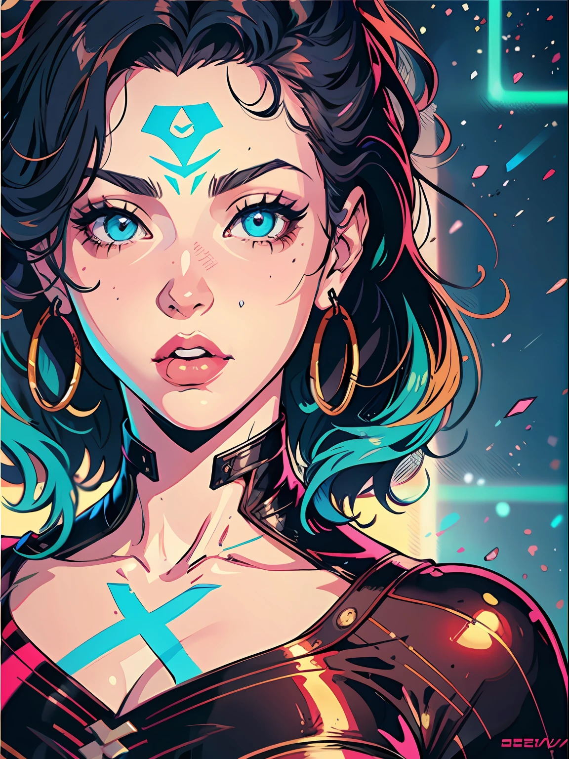 uma pintura digital da super girl, cabelos longos, arte cyberpunk de Josan Gonzalez, vencedora do concurso behance, afrofuturismo, synthwave, neon, neon brilhante ,coxas grossas, cintura fina, sensual, nsfw, pouca roupa, Erotic art, anime, roupas  rasgada de batalha, extremamente sexual, corpo suado, NSFW, seios grandes, bunda grande, HD, 8k, Alta qualidade, detalhes, corpo perfeito, destaque o corpo, detalhe no rosto perfeito, Detail in the background