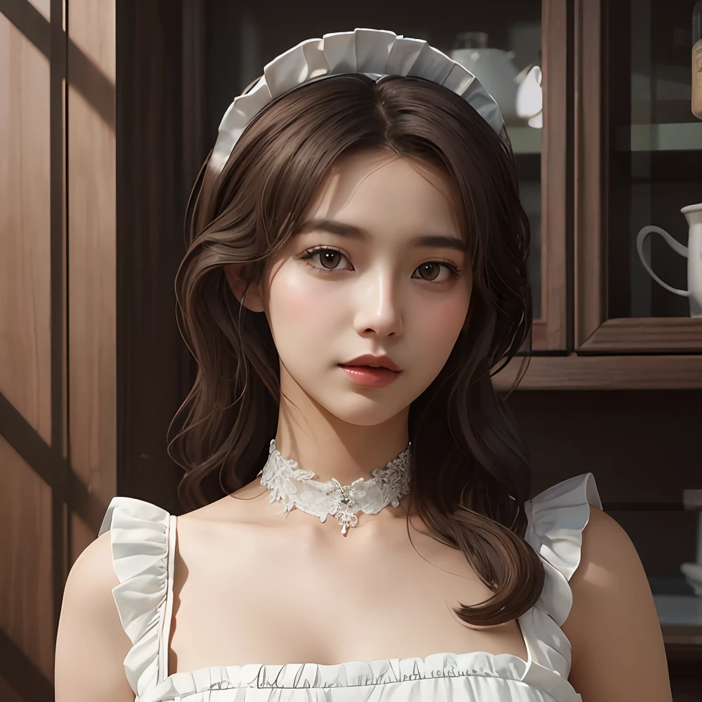 there is a woman that is wearing a white dress and a white hat, artwork in the style of guweiz, realistic anime 3 d style, guweiz, kawaii realistic portrait, in the art style of bowater, realistic young anime girl, pale milky white porcelain skin, inspired by Sim Sa-jeong, guweiz masterpiece