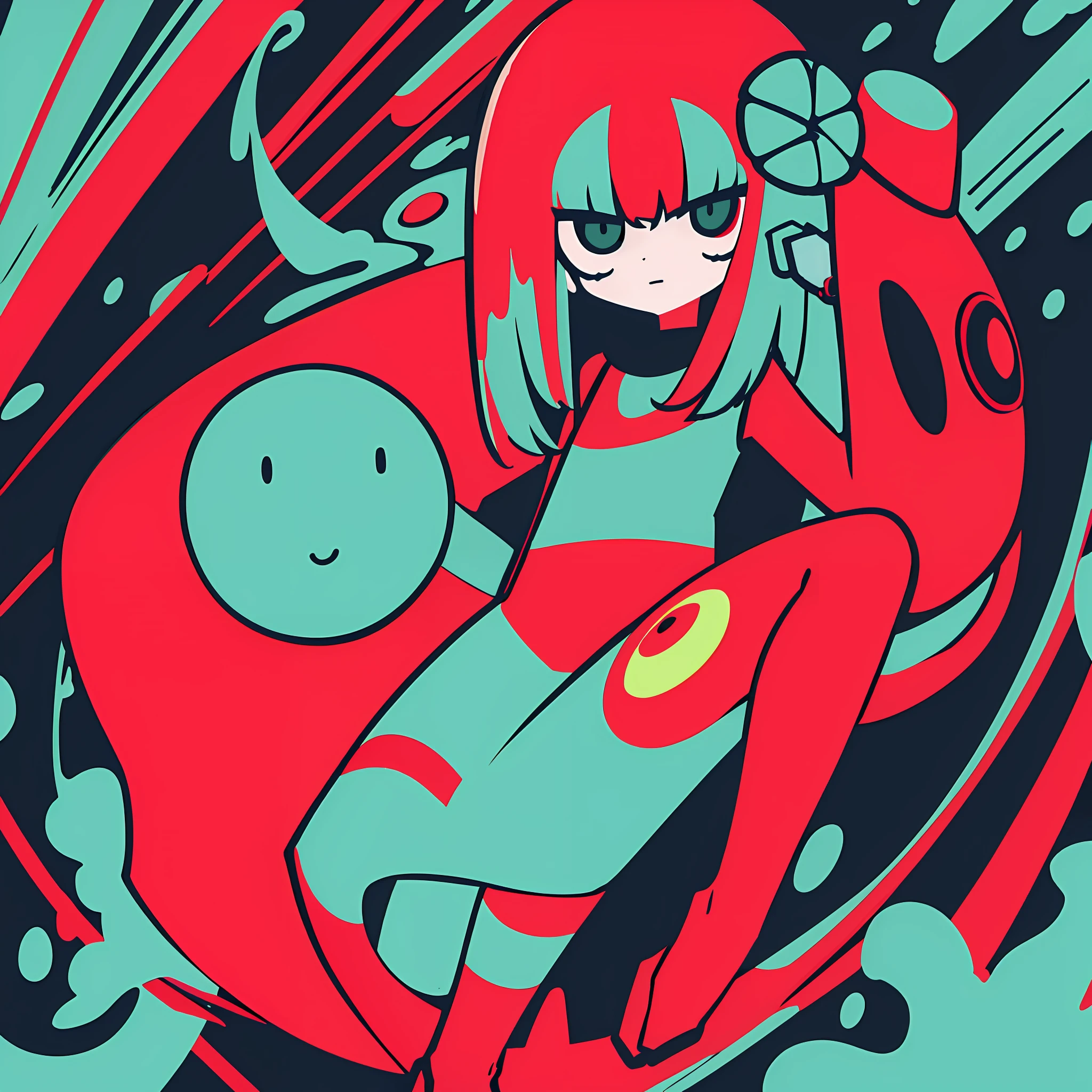 (Ultra detailed, ultra high resolution, detailed background),((2D)),((flat color))),(colorful)),((floating colorful water))),1 girl,solo,watch viewer,houseplant personification,