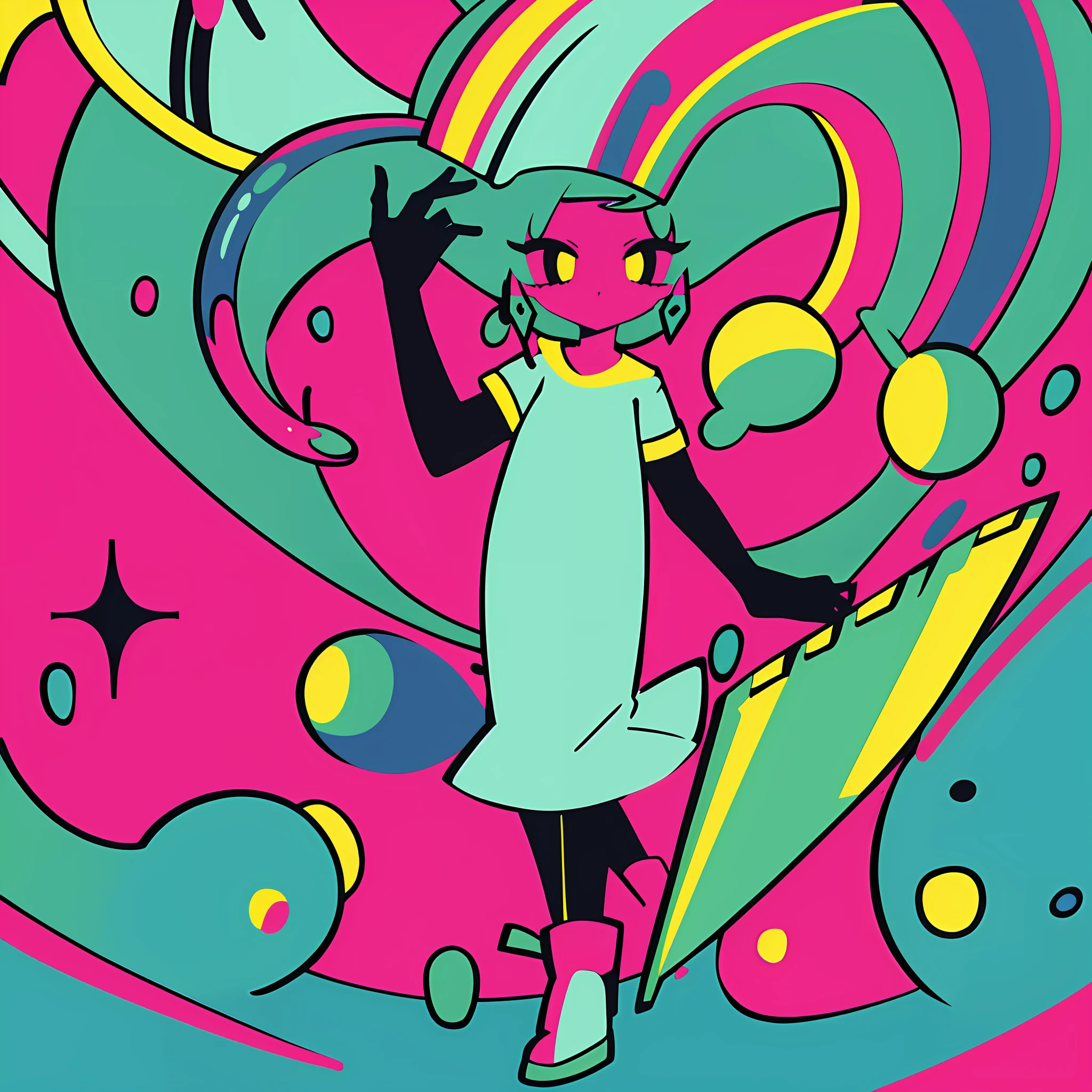 (Ultra detailed, ultra high resolution, detailed background),((2D)),((flat color))),(colorful)),((floating colorful water))),1 girl,solo,watch viewer,houseplant personification,