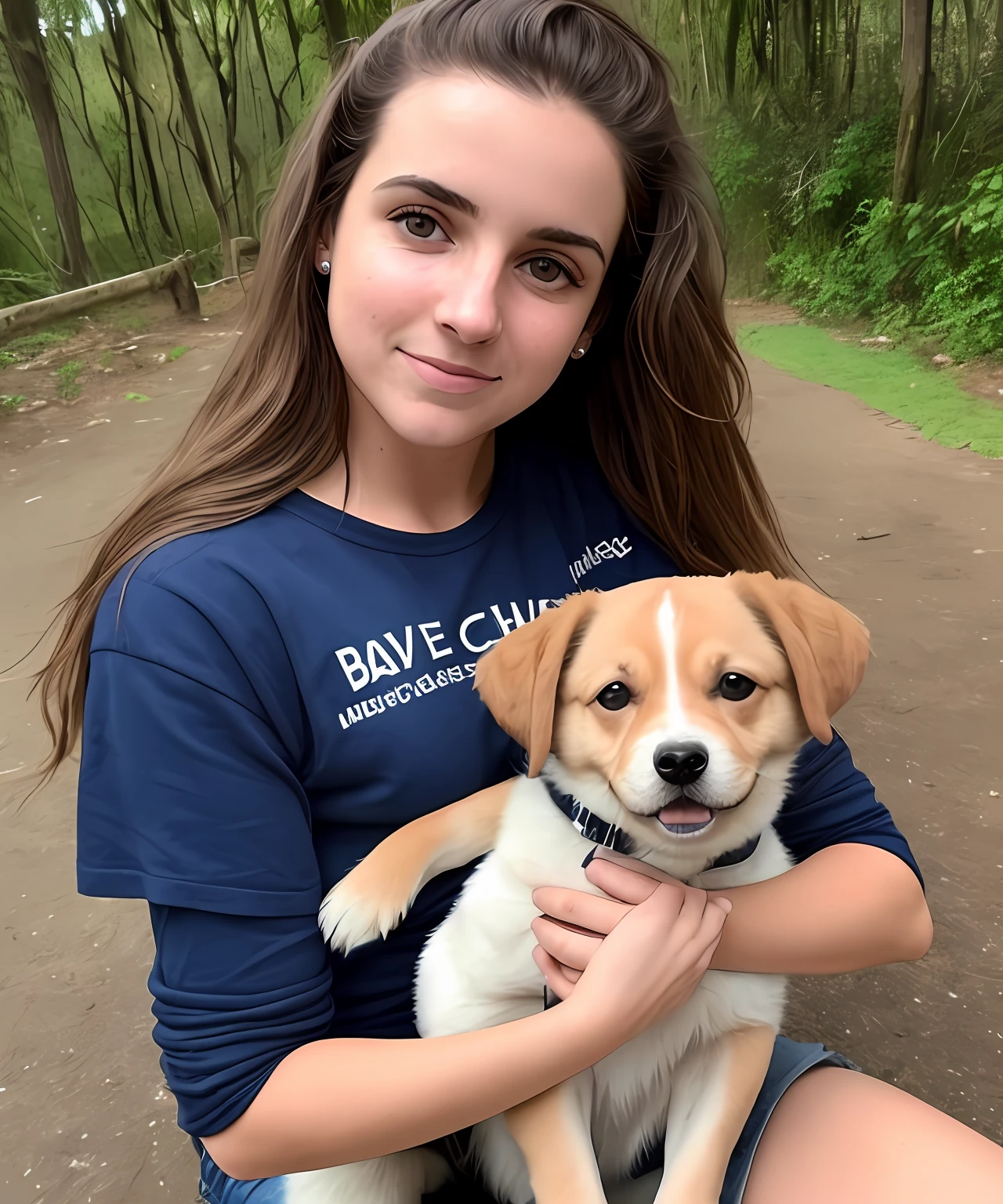 Jovem loira de olhos claro com bebe no colo e um cachoro