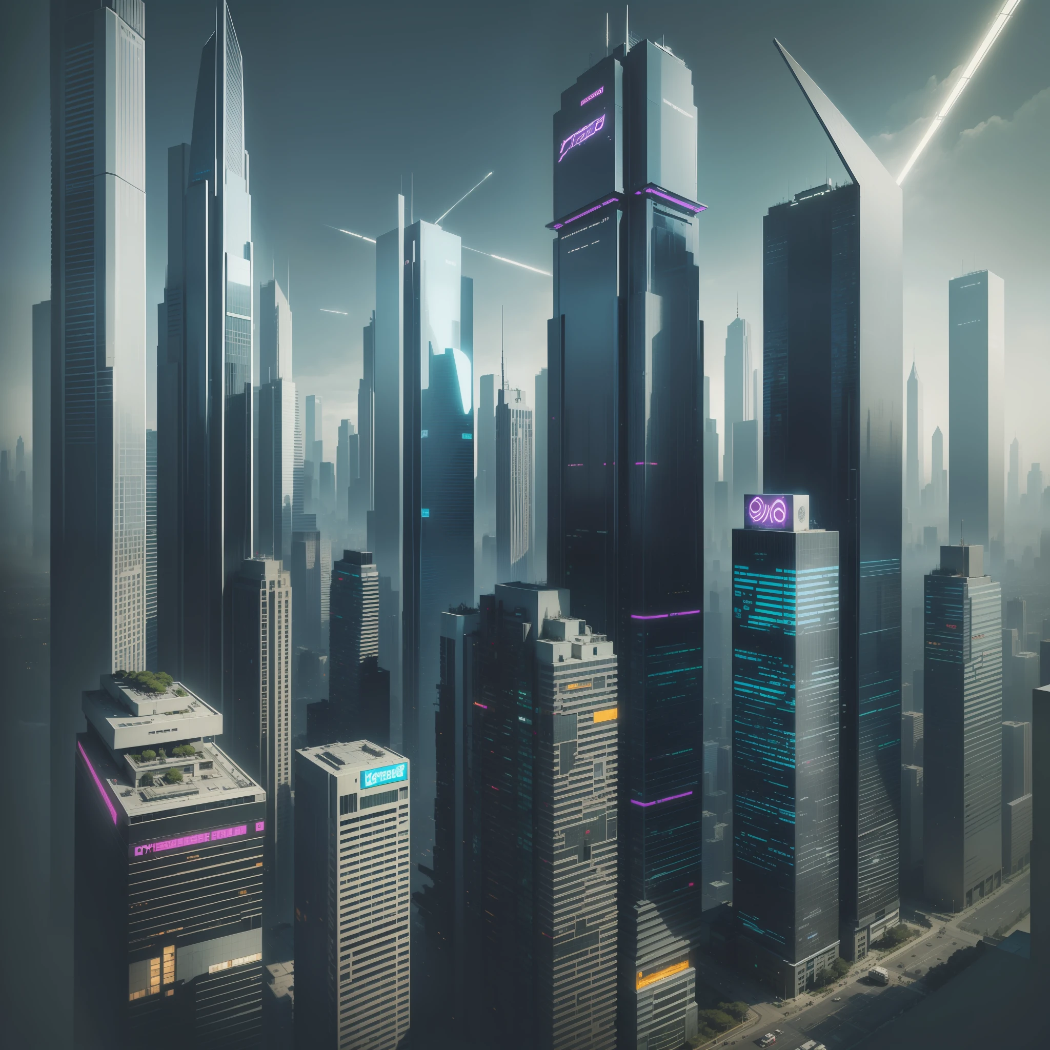 cyber punk　A futuristic world　Skyscrapers　SF Utopia　beste Quality　A masterpie