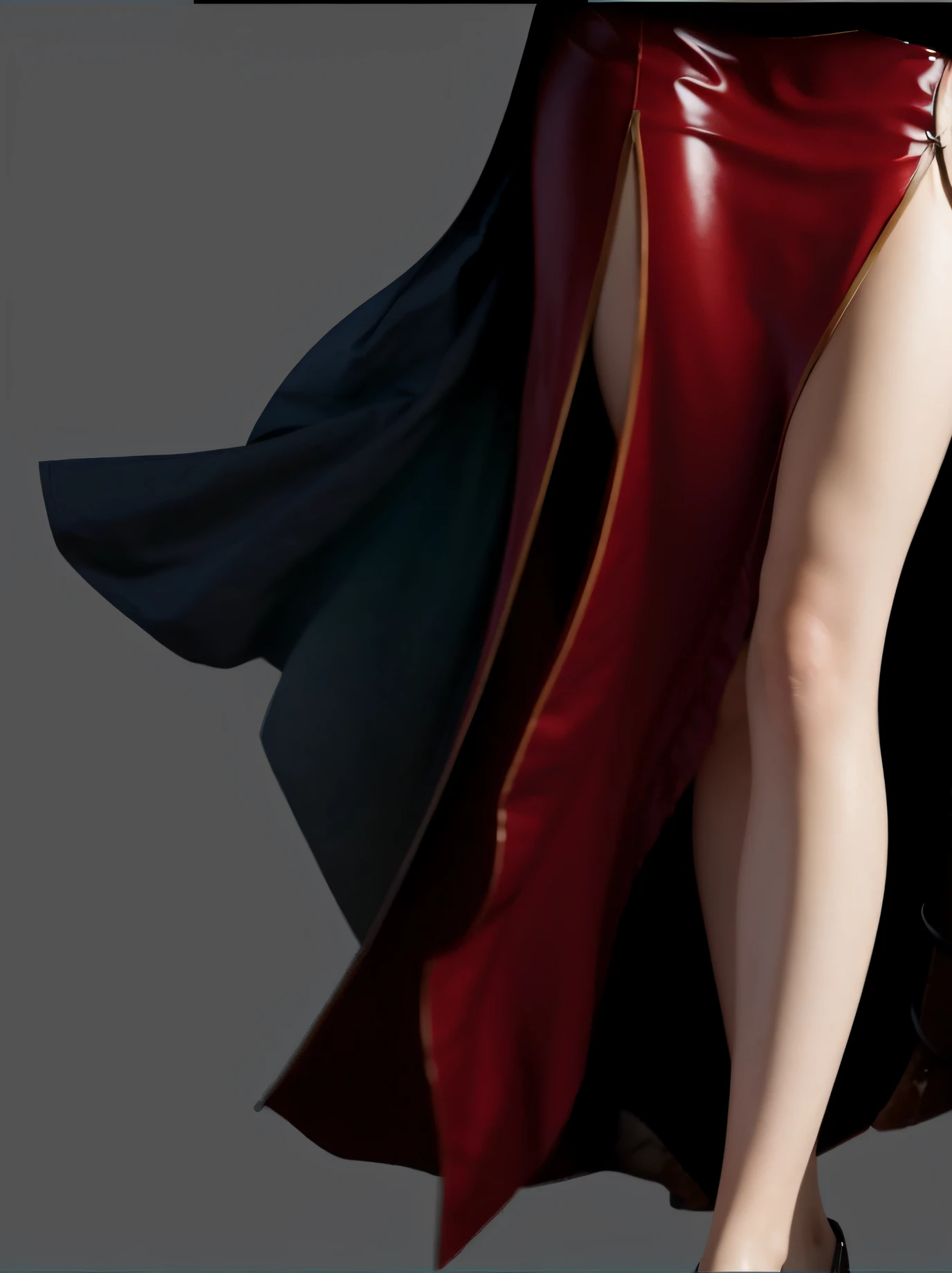 a close up of a woman in a red dress and a black cape, Cloak. exceptionally high details, flowing realistic fabric, wlop and krenz cushart, painted in anime painter studio, full body detailing, made with anime painter studio, Ultra detail. Digital painting, Smooth anime CG art, Detailed legs, character art closeup, photorealistic anime girl rendering