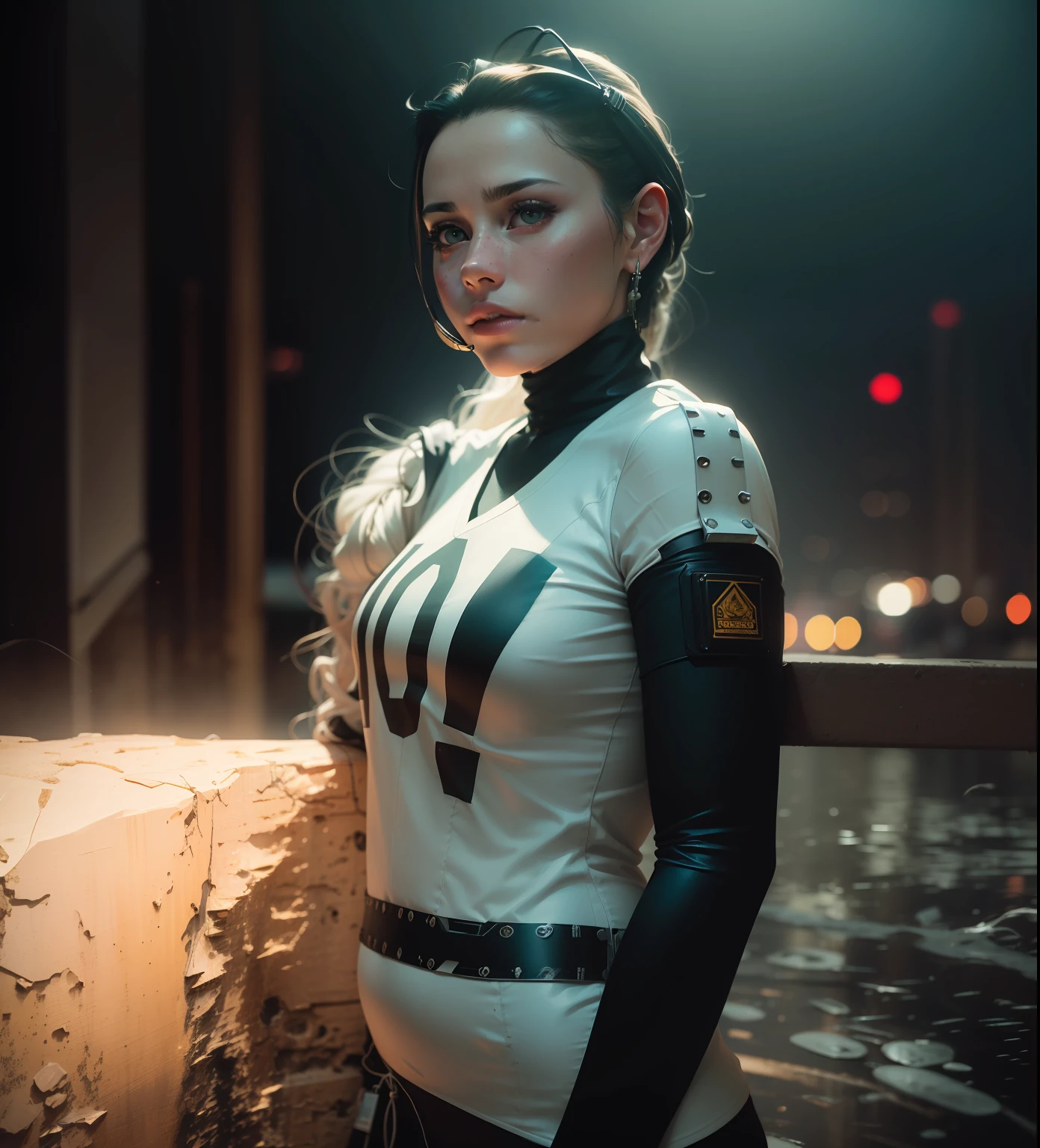 (editorial close-up portrait of cyber ghost), hack, code, cyborg, sci-fi, sharp focus, dof, bokeh, extremely detailed, intricate, realistic, (film grain), cinematic, POV, shot on nikon d850, film stock photograph, 4 kodak portra 400, f1.6 lens, rich colors, hyper realistic, lifelike texture, dramatic lighting, cinestill 800 --auto