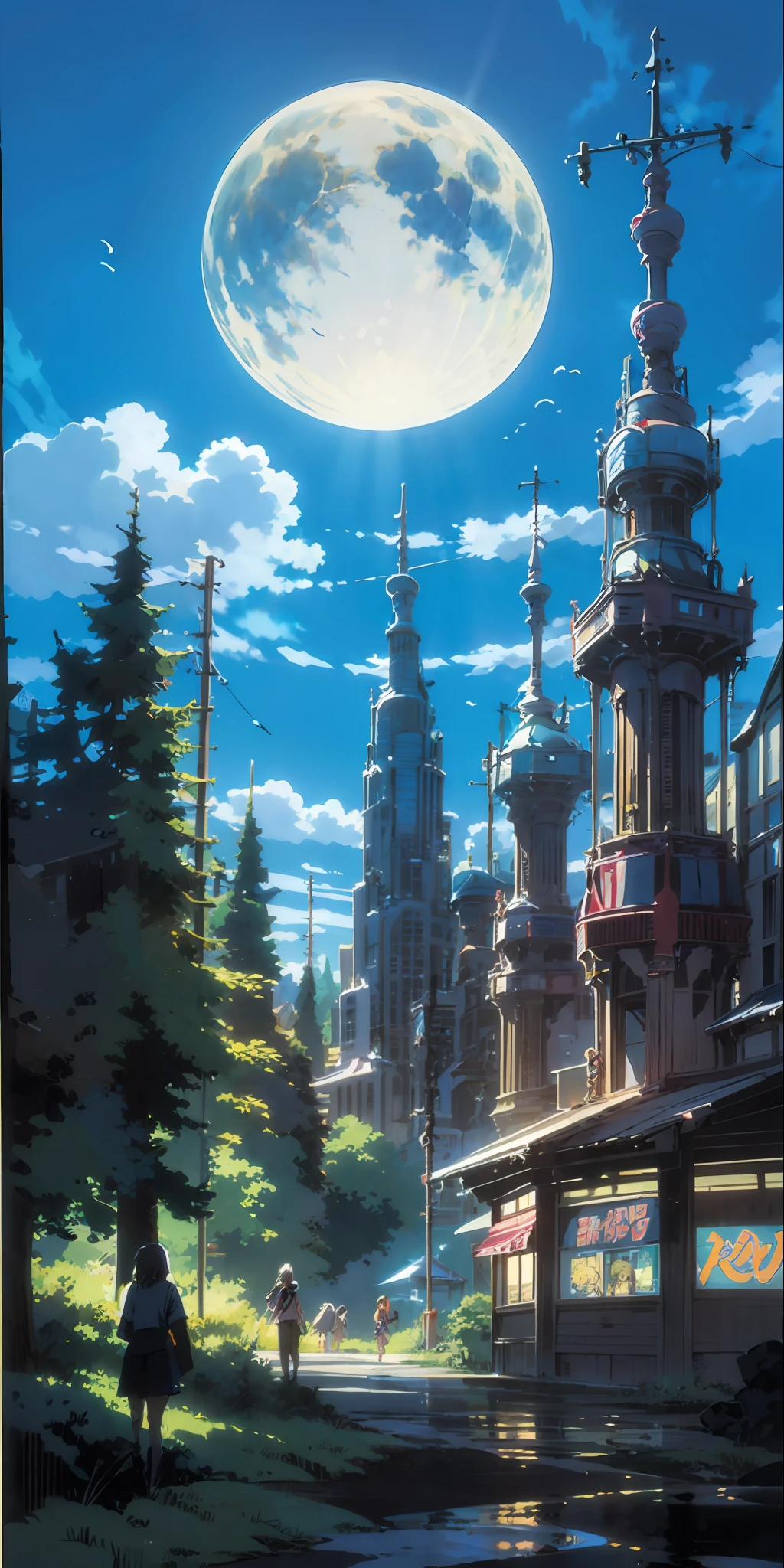 1girl, (Sketch:1.2), anime key visual, landscape of a Otherworldly Brutal Amusement park and Megalopolis, Clear skies, Horror, F/8, Velvia