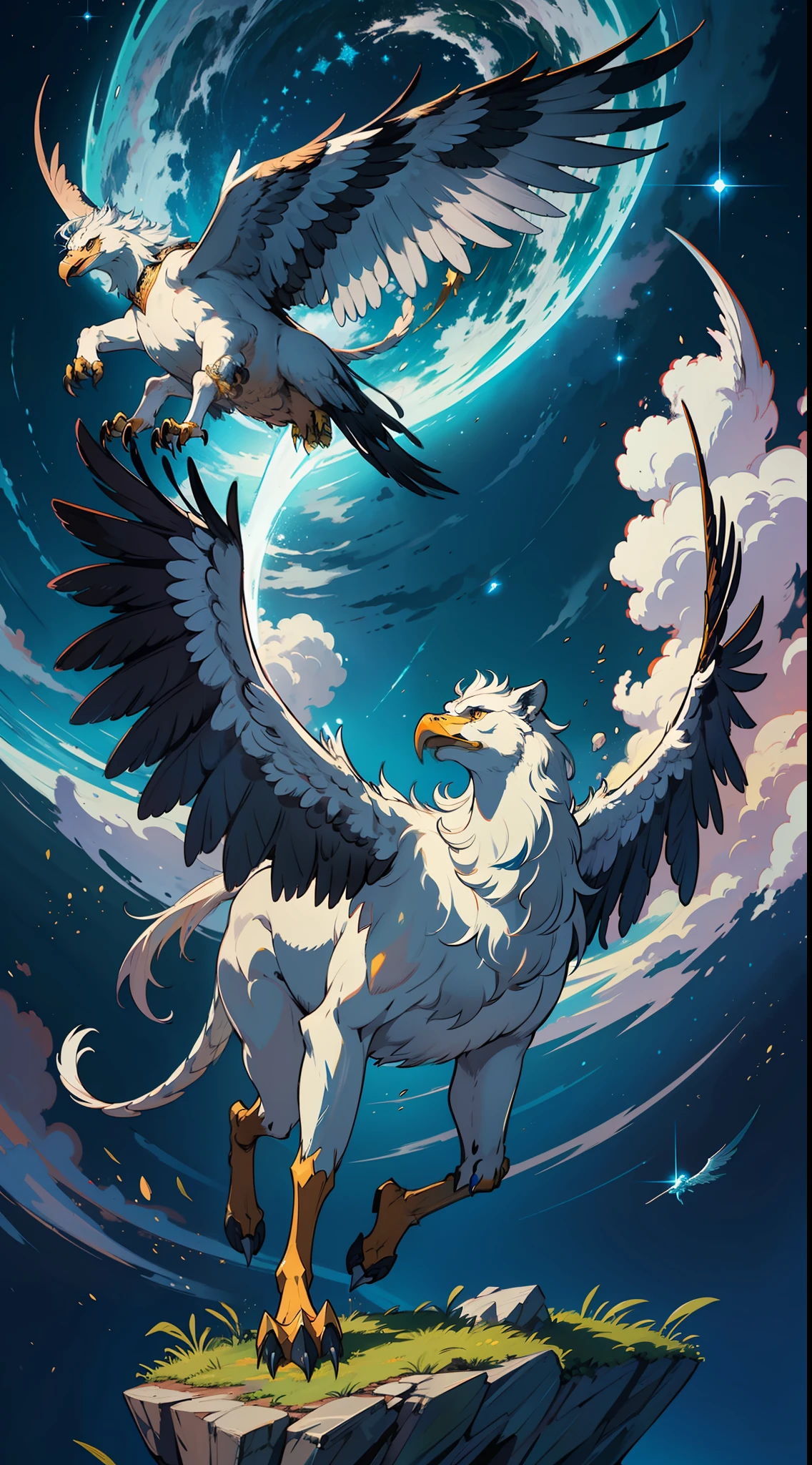 behold the legendary griffin, a majestic creature steeped in myth and wonder. This magnificent hybrid stands tall, embodying the fusion of a noble eagle and a regal lion. With its mighty wings outstretched, the griffin exudes power and grace. Its fierce, beaked head holds an aura of wisdom, while its leonine body emanates strength. This legendary creature symbolizes the harmonious union of sky and earth, inspiring awe and admiration in all who behold it.