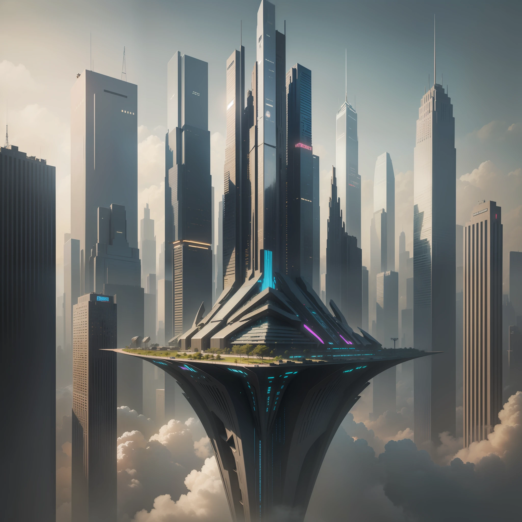 cyber punk A futuristic world Skyscrapers Pyramids SF Huge construction dream beste Quality masterspiece
