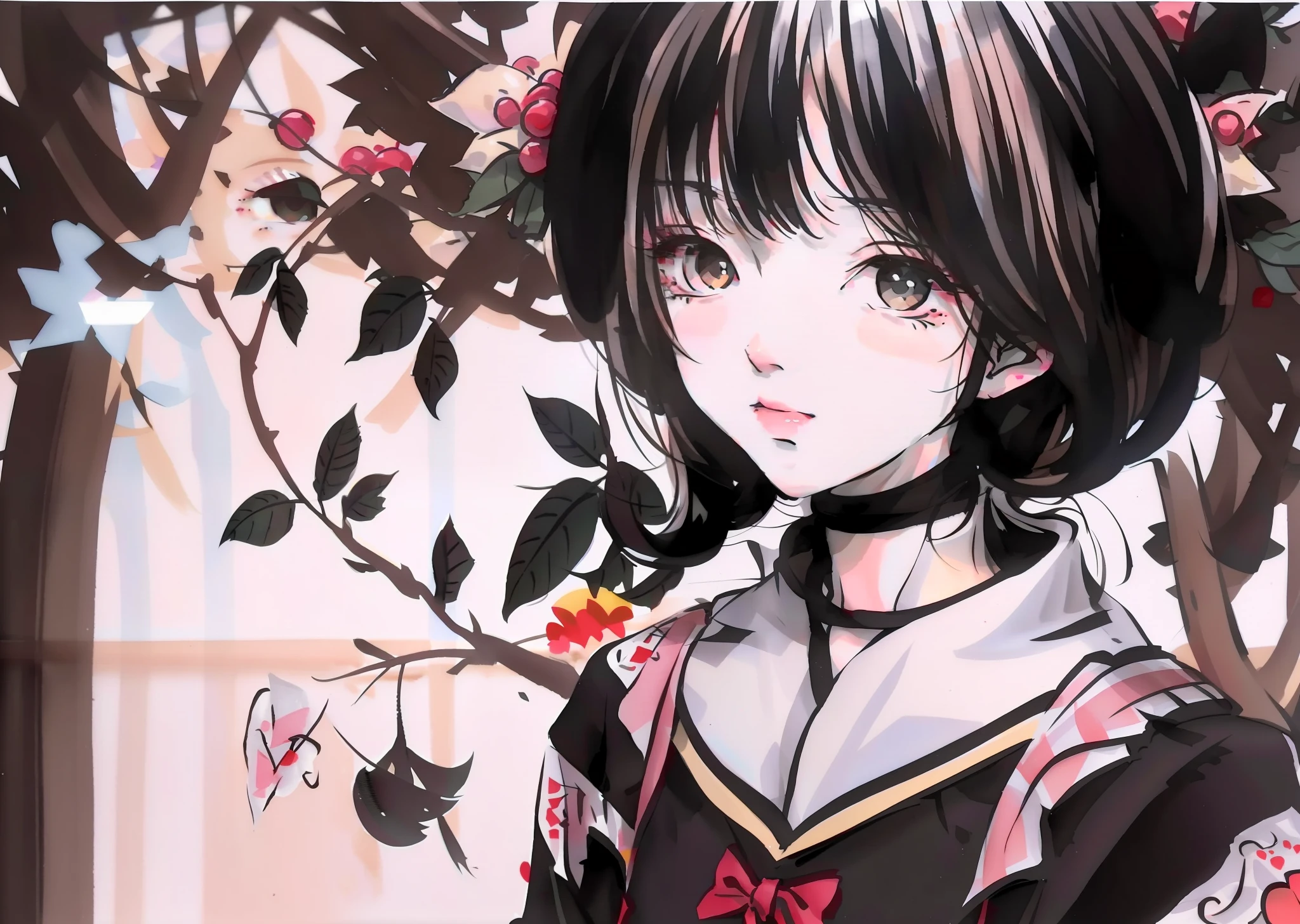 anime girl with black hair and a black collared shirt, detailed portrait of an anime girl, a beautiful anime portrait, portrait of an anime girl, manga painting, anime style portrait, animepainting, japanese anime artist drawn, portrait of an anime girl, beautiful anime style, anime style illustration, anime style artwork, anime portrait, painted in anime painter studio, portrait of cute anime girl
