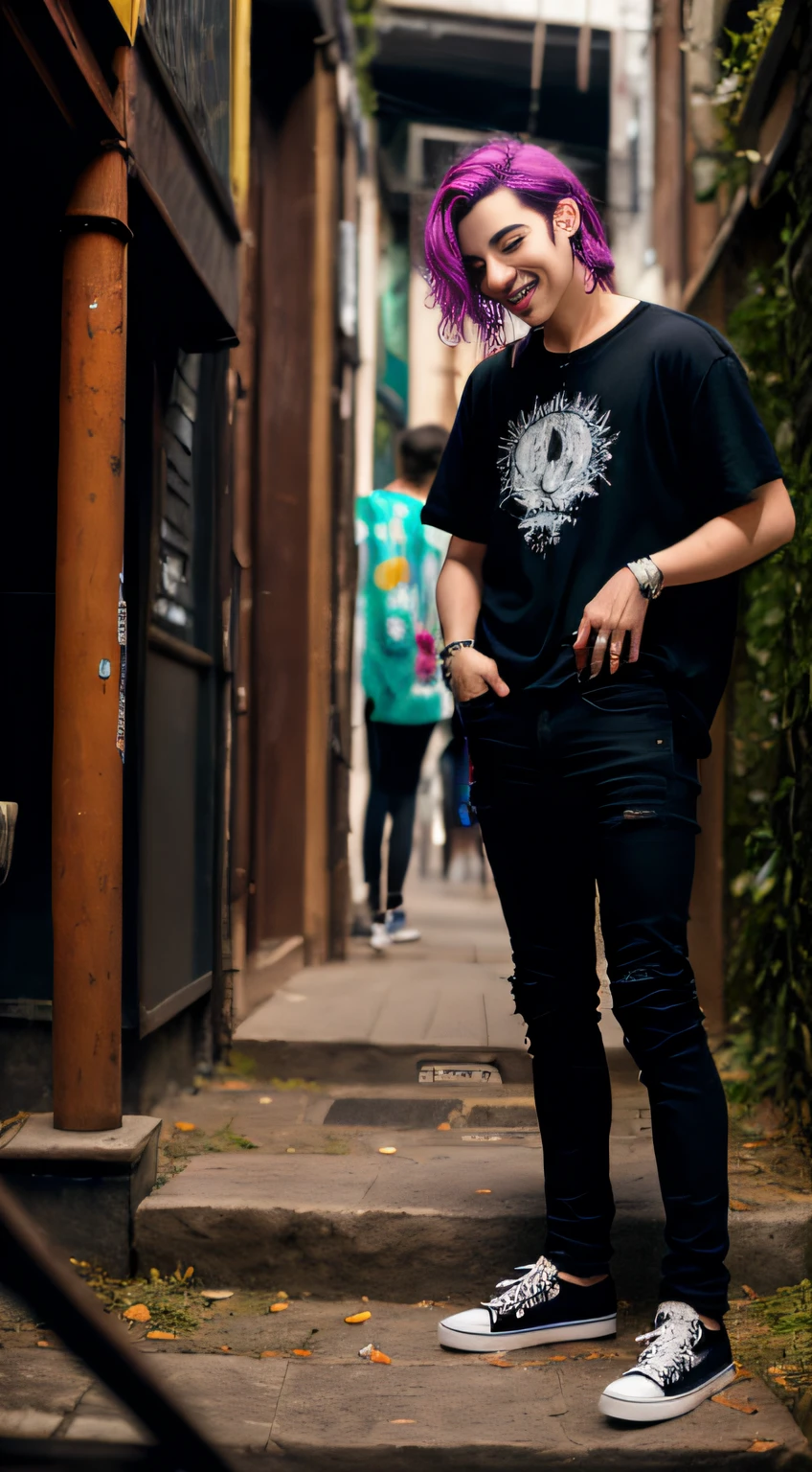 1Meninos，Pessoa solteira，jovens，O vampiro，abrir，y2k，Estilo Emo，non-mainstream，Mines are boys，Estilo Harajuku，Cura exagerada，Ornamentos intrincados，Estilo rock，gothic style，rebite，pinos de orelha，Brincos unilaterais，cabelo de duas cores，cabelo rosa e azul，anel de prata，sangue，maniacal laughter，Underground idols，PR Masculino