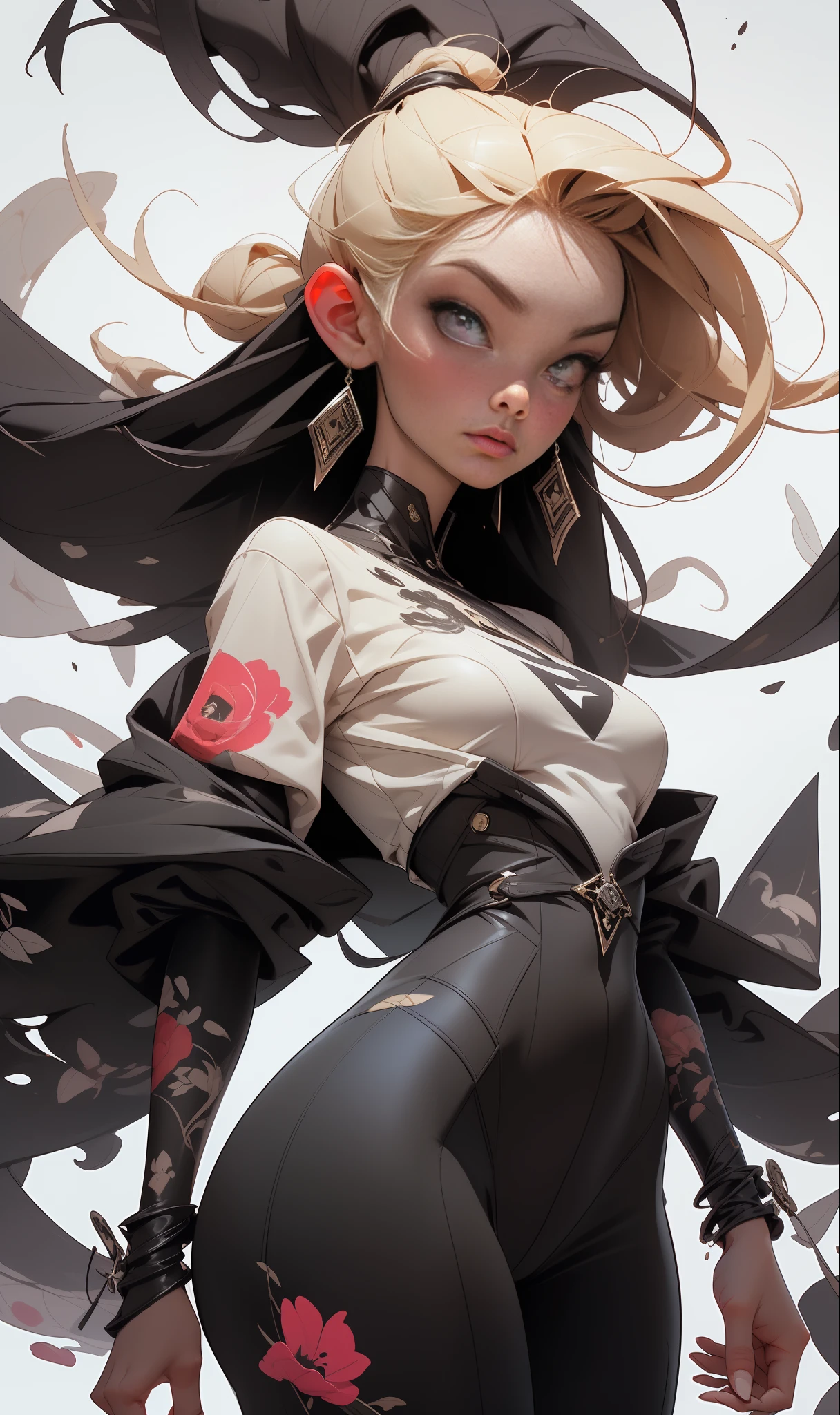 comix illustration style,tatoon style , ashley alexiss ,beautiful woman with long hair ultra detailed, (beautiful and clear background:1.2),, fantastic paintings ,graffit style, flowers, olhos altamente detalhados , a white t-shirt or dressed in a jaeans jacket mulher super detalhada no estilo anime , cabelos ultra detalhados com um leve efeito de brilho , olhos, boca, e nariz com super detalhe de fidelidade , corpo perfeito e ultra detalhado , Futuristic style sticky clothing with effects of various colors and prints super detailed and intricate tattoo style , bracelets on the arms of grafiato in black colors ,cinza e branco ultra detalhados , serious and sensual face , best quality, high quality, extremely detailed cg unity 8k wallpaper, hdr, trending on artstation, trending on cgsociety, high detail{mulher super detalhada no estilo anime},{cabelos ultra detalhados com um leve efeito de brilho},{olhos, boca, e nariz com super detalhe de fidelidade},{corpo perfeito e ultra detalhado},{Futuristic style sticky clothing with effects of various colors and prints super detailed and intricate tattoo style},{bracelets on the arms of grafiato in black colors ,cinza e branco ultra detalhados},{serious and sensual face}