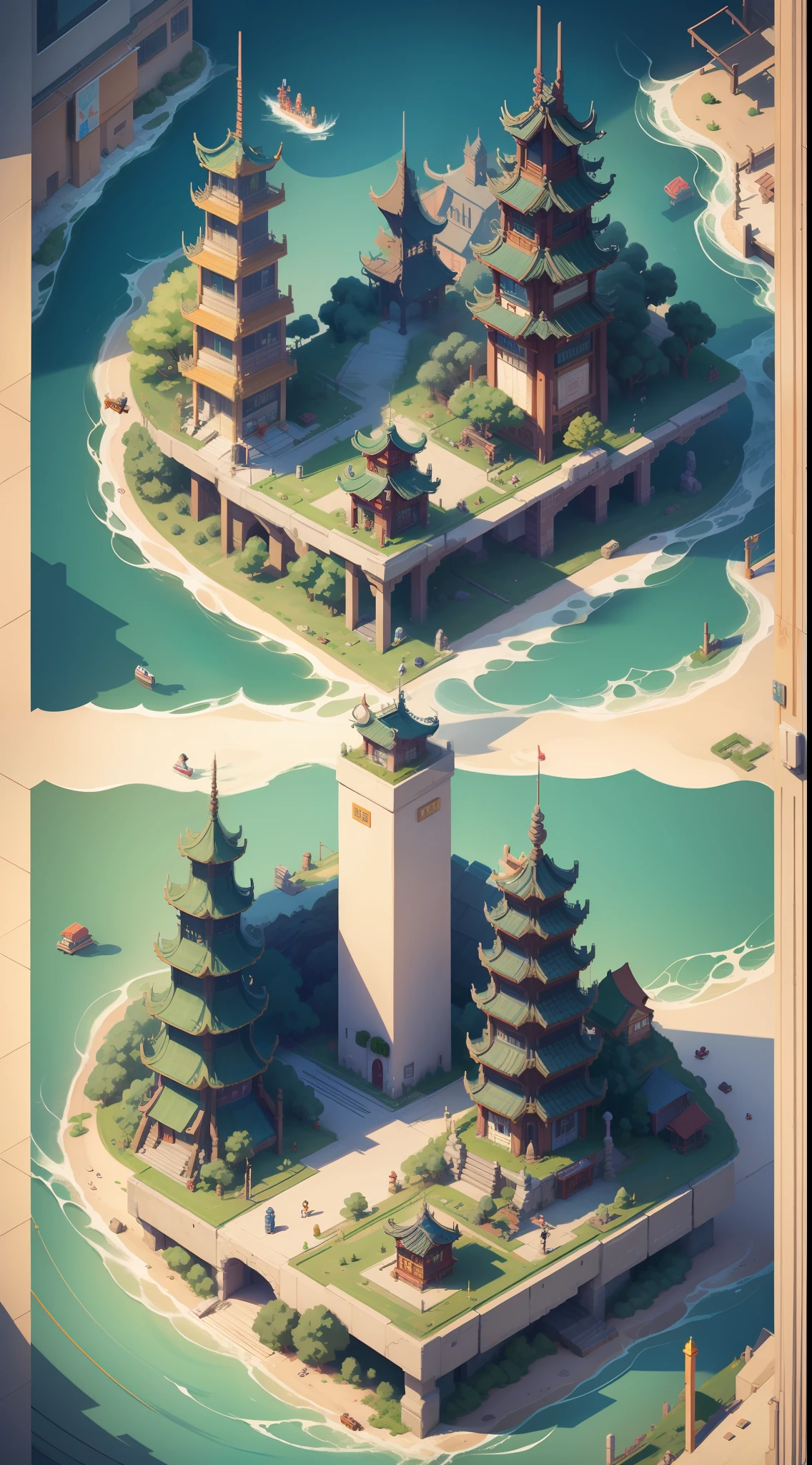 16-bit pixel art,The Windy City of China wanders around with villains,Xinghai,the panorama,