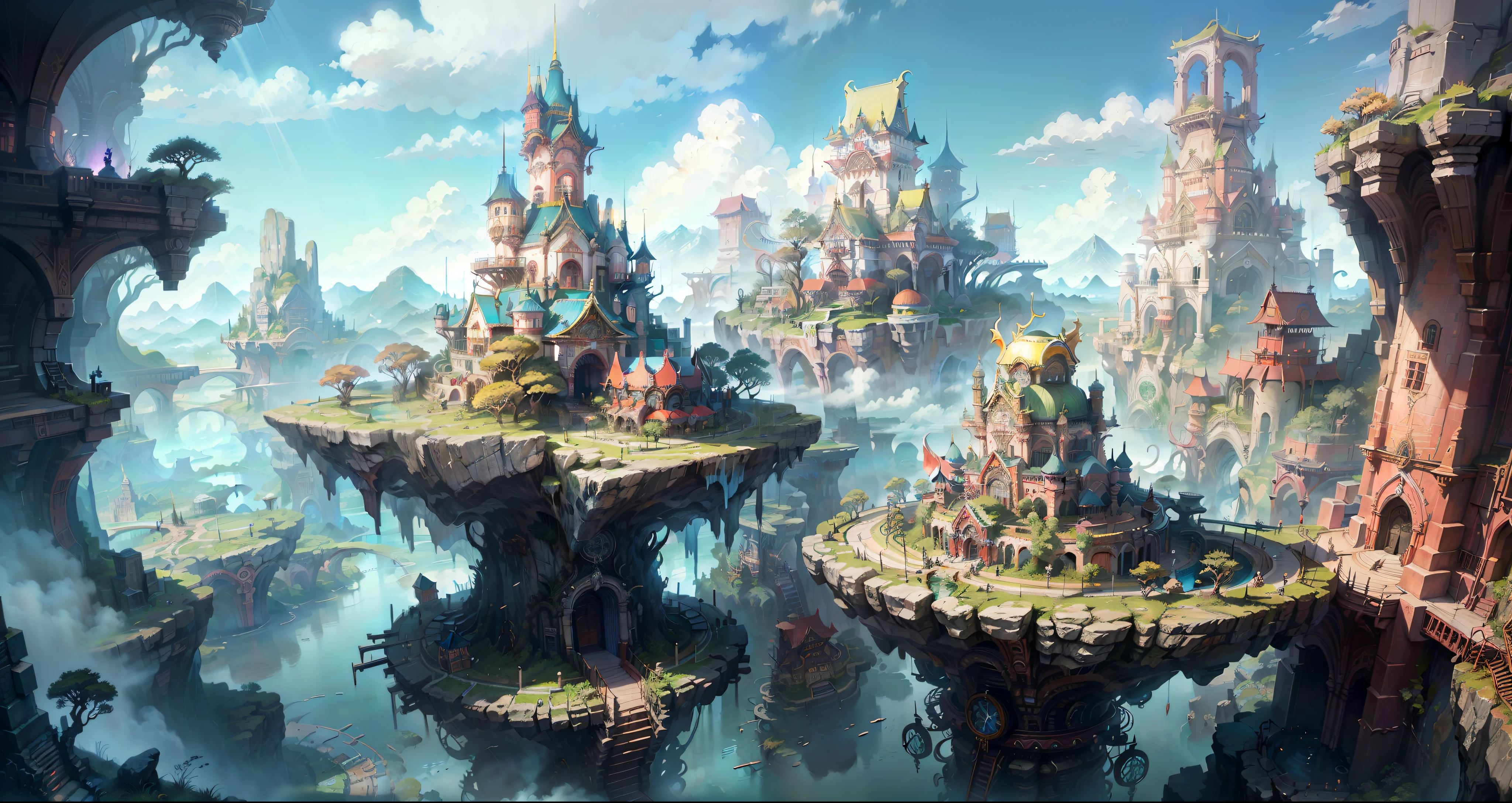 The Masterpiece,intricated detailed,ff14style,Japanese urban painting,scenecy,Broken archipelago,In the giant woods,a picture taken from a video game of a castle on a cliff, 4k highly detailed digital art, 8 k high detail concept art, fantasy matte painting,kawaii, Unreal Engine fantasy art, detailed fantasy digital art, mountain fortress city, Detailed 4K concept art, fantasy city background, detailed digital 2d fantasy art, 2. 5 D CGI anime fantasy artwork,(8K, OriginalPhotographs, Best quality, masterpiece:1.2), (Realistic, photo-realistic:1.37), octane rendered, ultra-highresolution, Ultra-detailed , Professional lighting, Photonic mapping, radiosity, Physically-based rendering, UE5, ((Island sanctuary)), ((ancient fallen kingdom)), ((reflection in water)), ((raytraced)), ((drowned city)), (Depth of field), landscape,