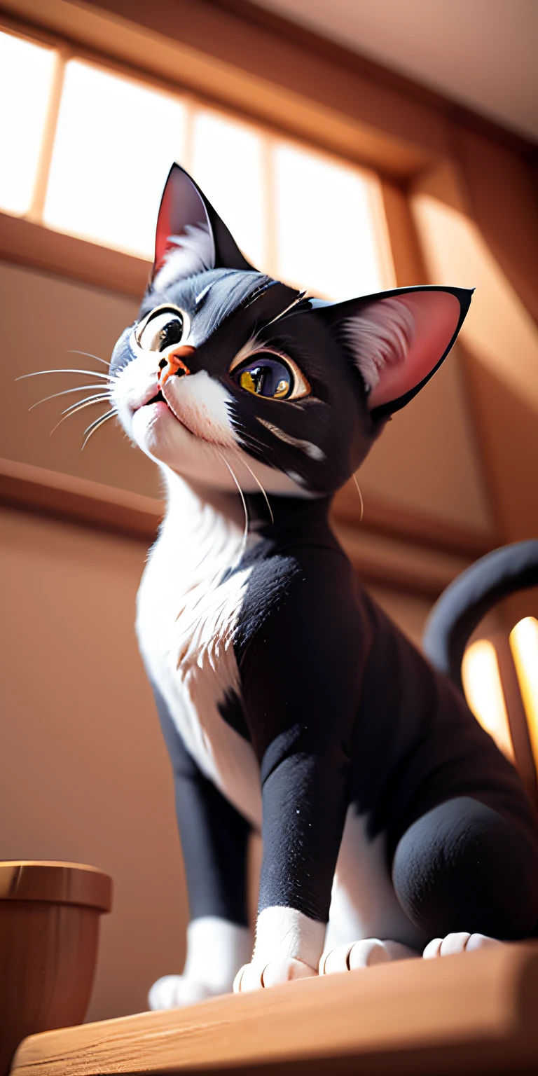 Top quality、Masterpiece、Animated cat、Black eye、Look up、