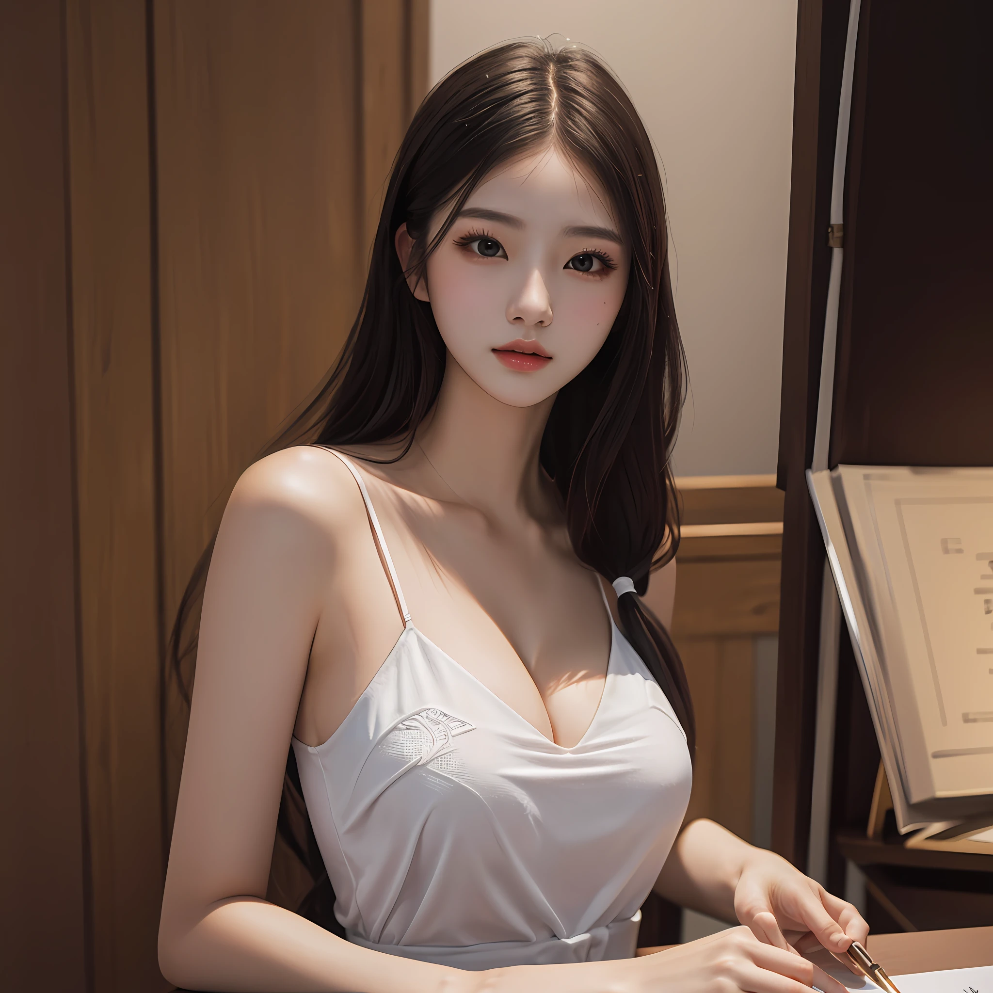 (8K,RAW photos,best qulaity,杰作:1.2),Ultra detailded,officlal art,photo-realistic:gal girl,JK,Pure,a horsetail,Beautiful breasts