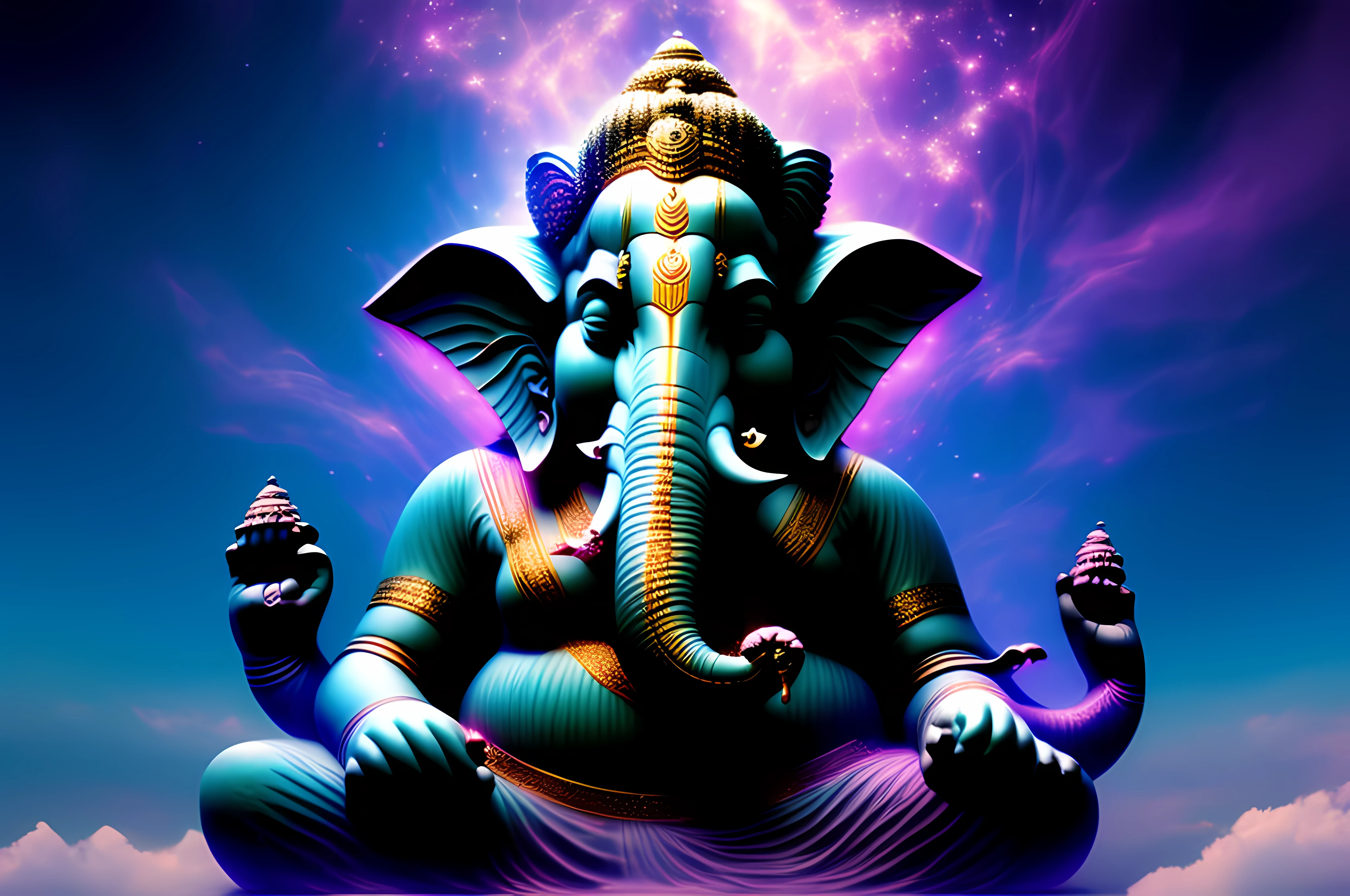 ((Ganesha god)) elefant, Diving Into The Ether Flowing with The Eternal Soul Through Vibration of love, everything is connected, Flowing energy, Spiritual, divine, dreamlike, cosmic, concept art, mind blowing, feminine beauty, god, pineal gland, dreamlikeart