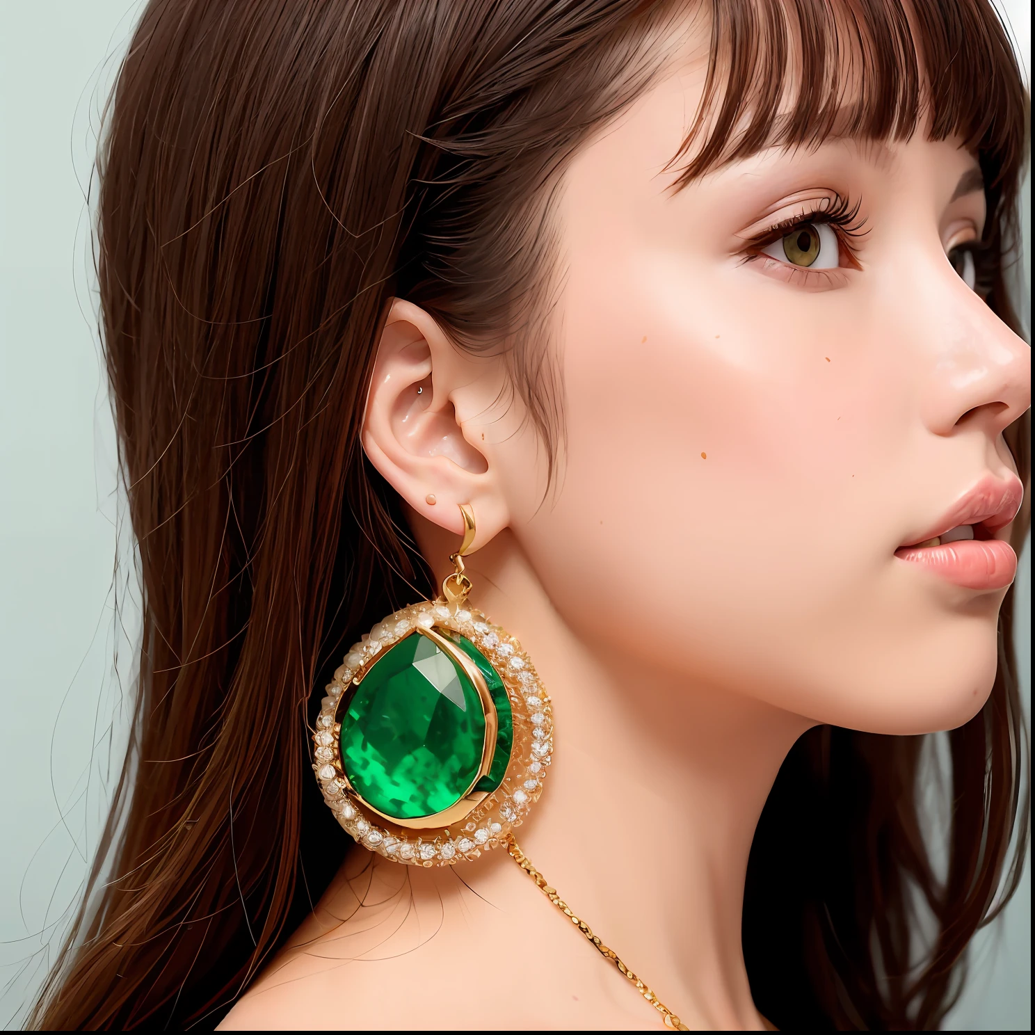 a close up of a pair of earrings with a green stone, gold earring, big earrings, thin round earrings, Emerald earrings, ear decoration, gold hoop earings, giant earrings, multiple lights, long earrings, 9 k, 9K, Gold, elaborate earrings, hoop earrings, ear ring, gold earring, multiple earrings, white and teal metallic accents