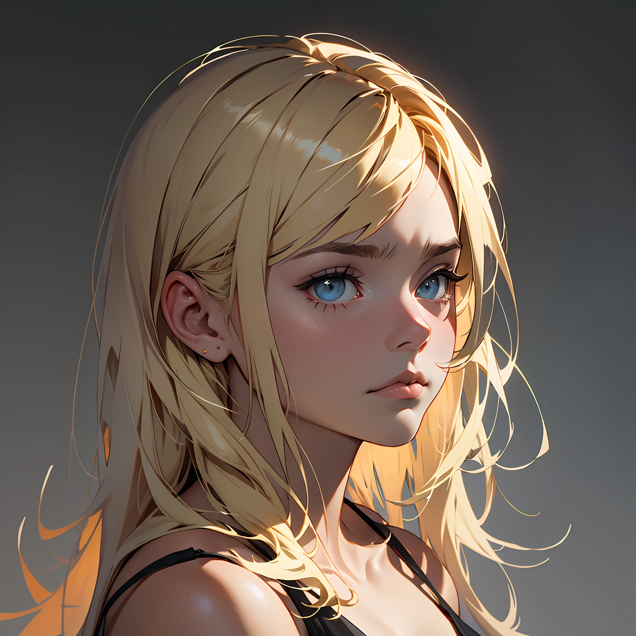 Portrait of a sad blonde girl on a black background.