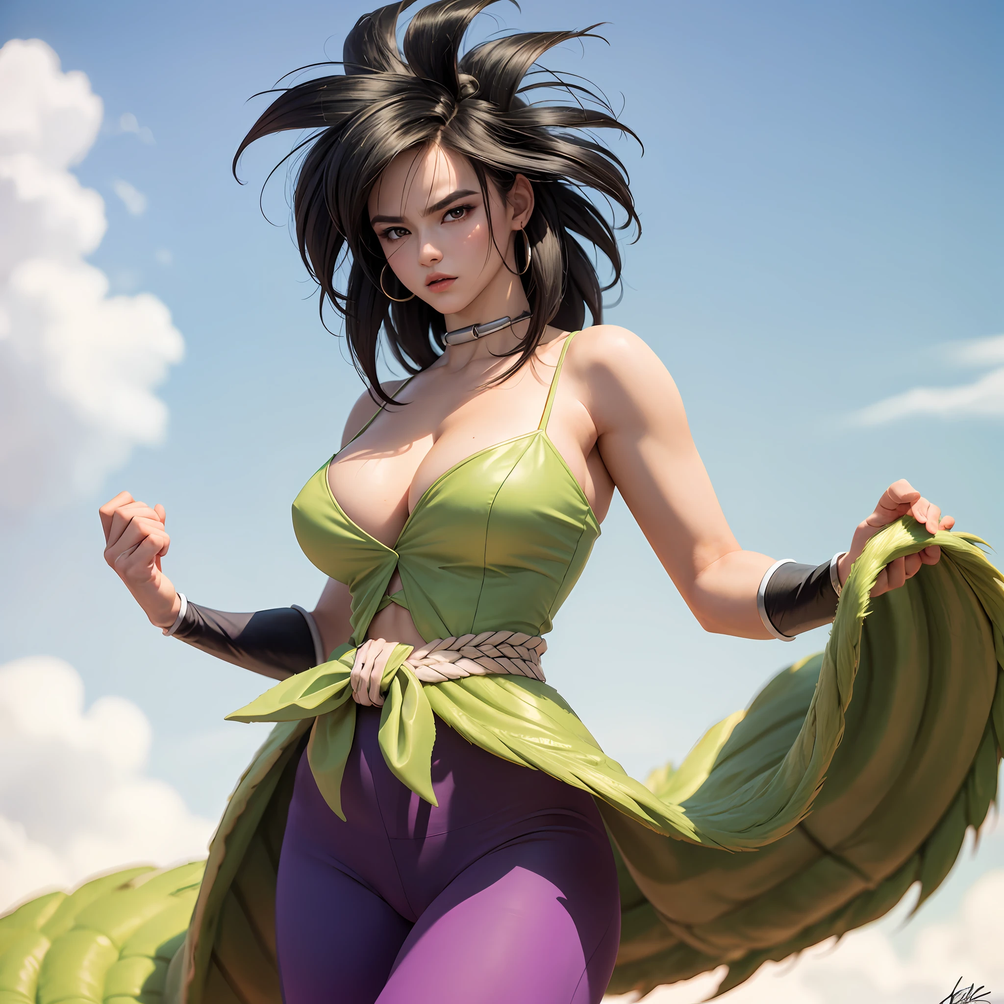 Female, feminine, androgynous, large breasts, transgender Broly from Dragon Ball Super, 1boy, closed mouth, female focus, muscular, muscular male, standing alone on Namek, sash, serious, solo, spiked hair, ultra instinct, ((masterpiece)), erotic, sexy female Waifu, photorealistic anime realism trending on civitai perfect composition perfect render innovative design dynamic angle perfect pose perfect body perfect face perfect hands perfect fingers perfect, signature Broly outfit, Dragon Ball style environment, realistic background, detailed background detailed outfit perfect nails, highest resolution, camel toe, cameltoe bulge, areolas protruding, cleavage, sexy, beautiful