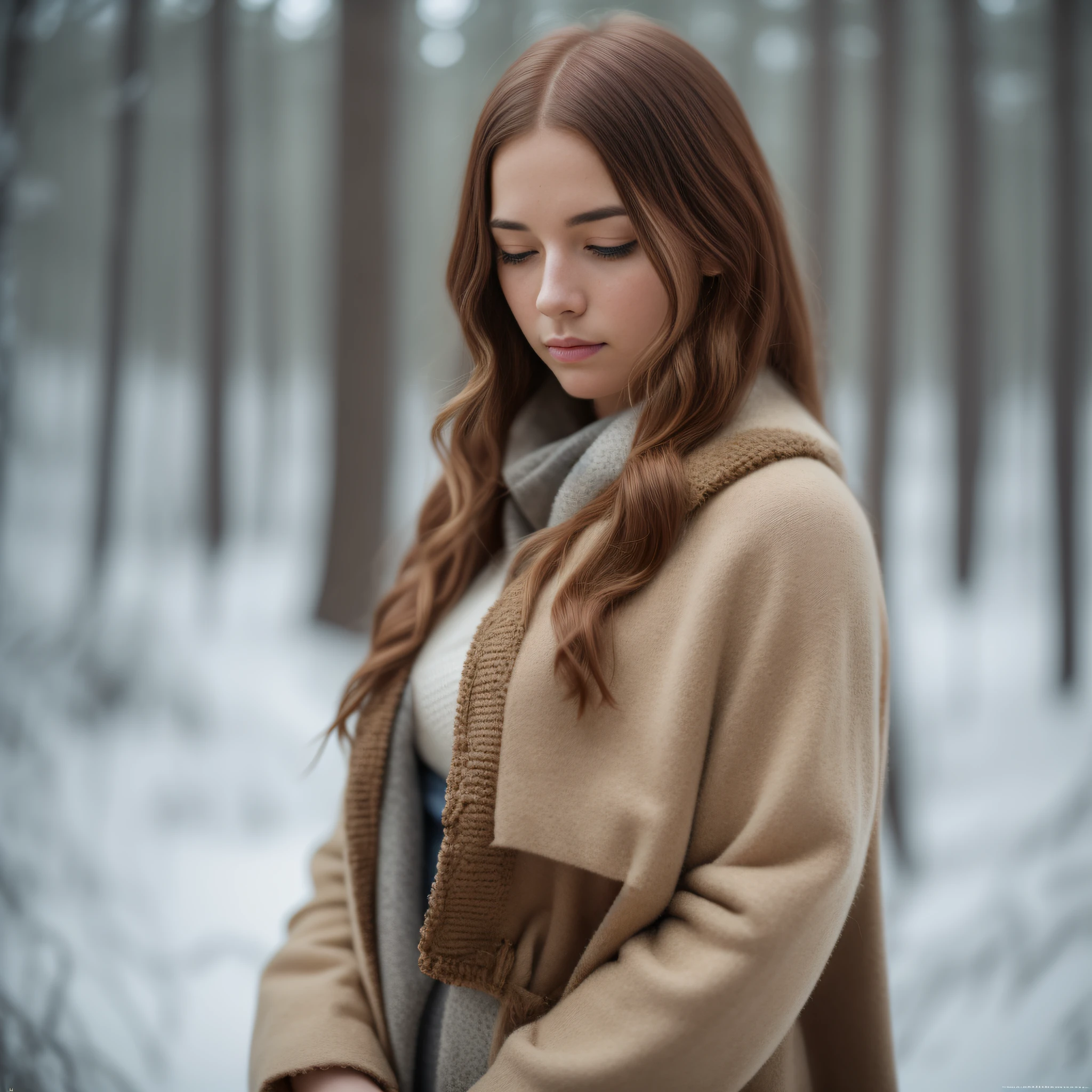 foxie european woman, ginger hair, winter forest, natural skin texture, 24mm, 4k textures, soft cinematic light, adobe lightroom, photolab, hdr, intricate, elegant, highly detailed, sharp focus, ((((cinematic look)))), soothing tones, insane details, intricate details, hyperdetailed, low contrast, soft cinematic light, dim colors, exposure blend, hdr, faded