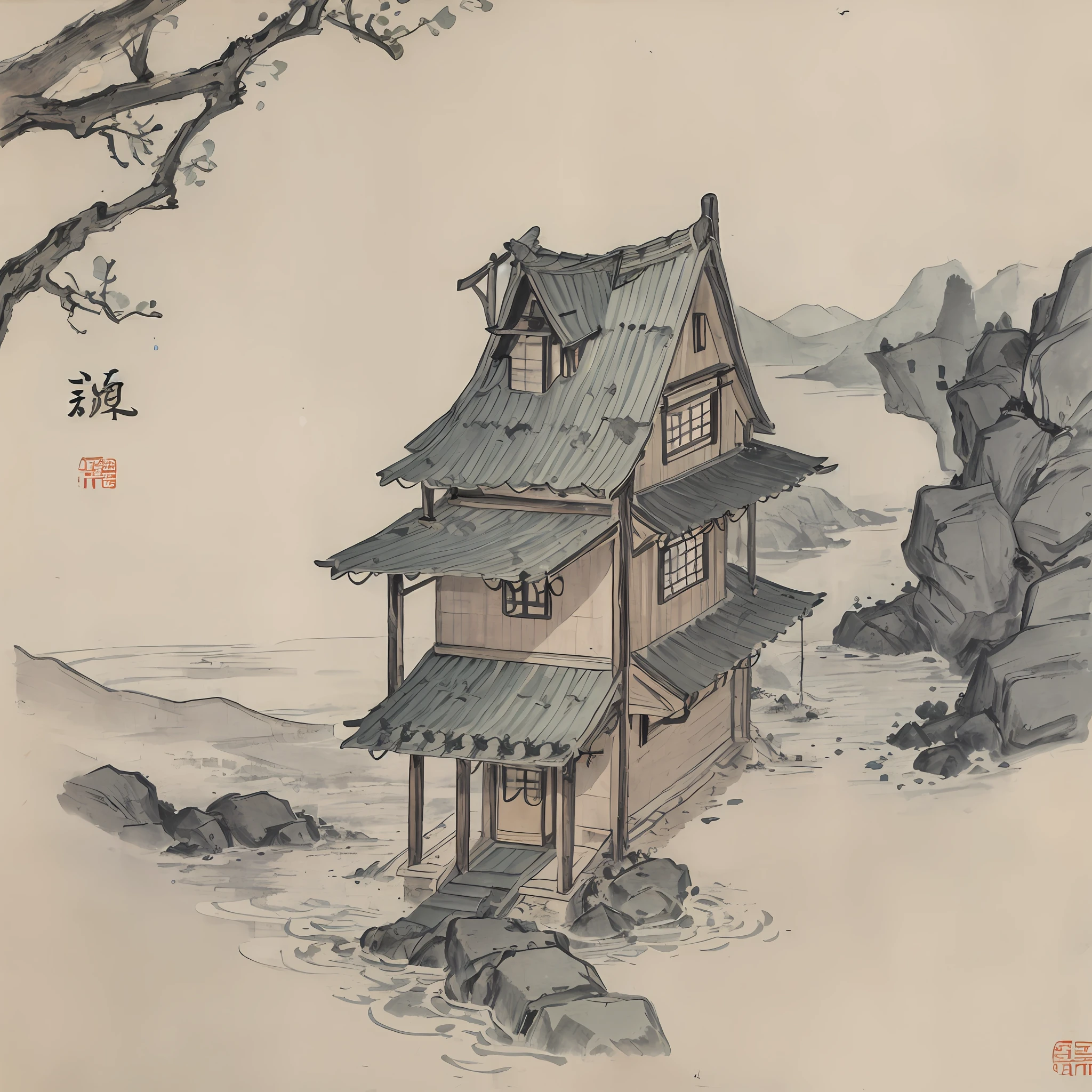 Juniper Berry House,Three floors,Chinese wind,Modern cartoon hand drawn,musgo