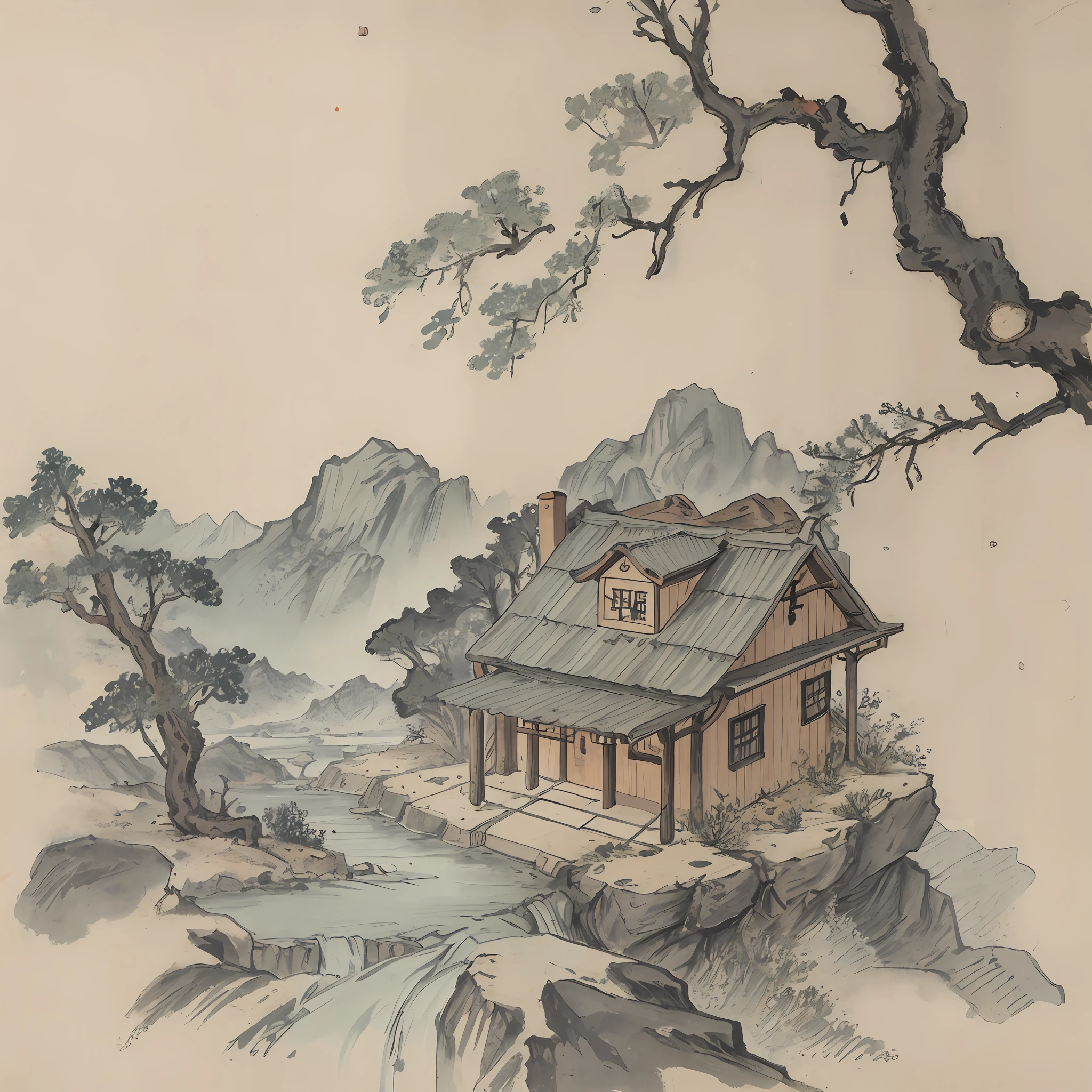 Juniper Berry House,Three floors,Chinese wind,Modern cartoon hand drawn,musgo