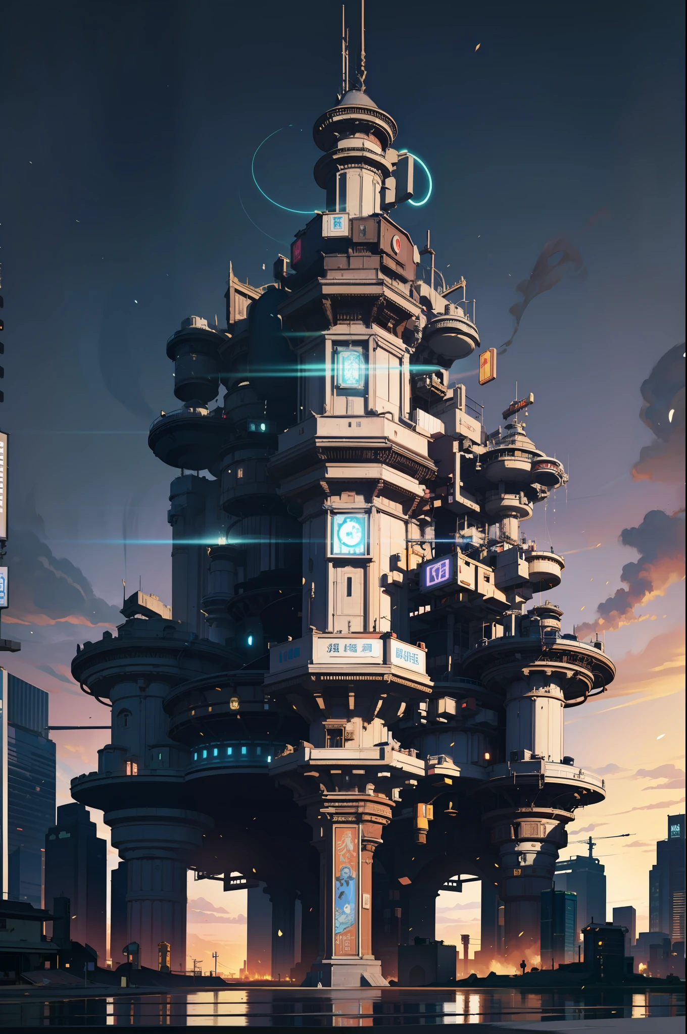 Game Academy，Ethno-style architecture，Ancient Chinese，Structurally sound、high-definition details，Science fiction，neon lit，The cyberpunk，Particle effects，perfect works，White background，（杰作，premier quality，best qulaity，officlal art，Beauty and aesthetics：1.2），（8K，best qulaity，杰作：1.2）