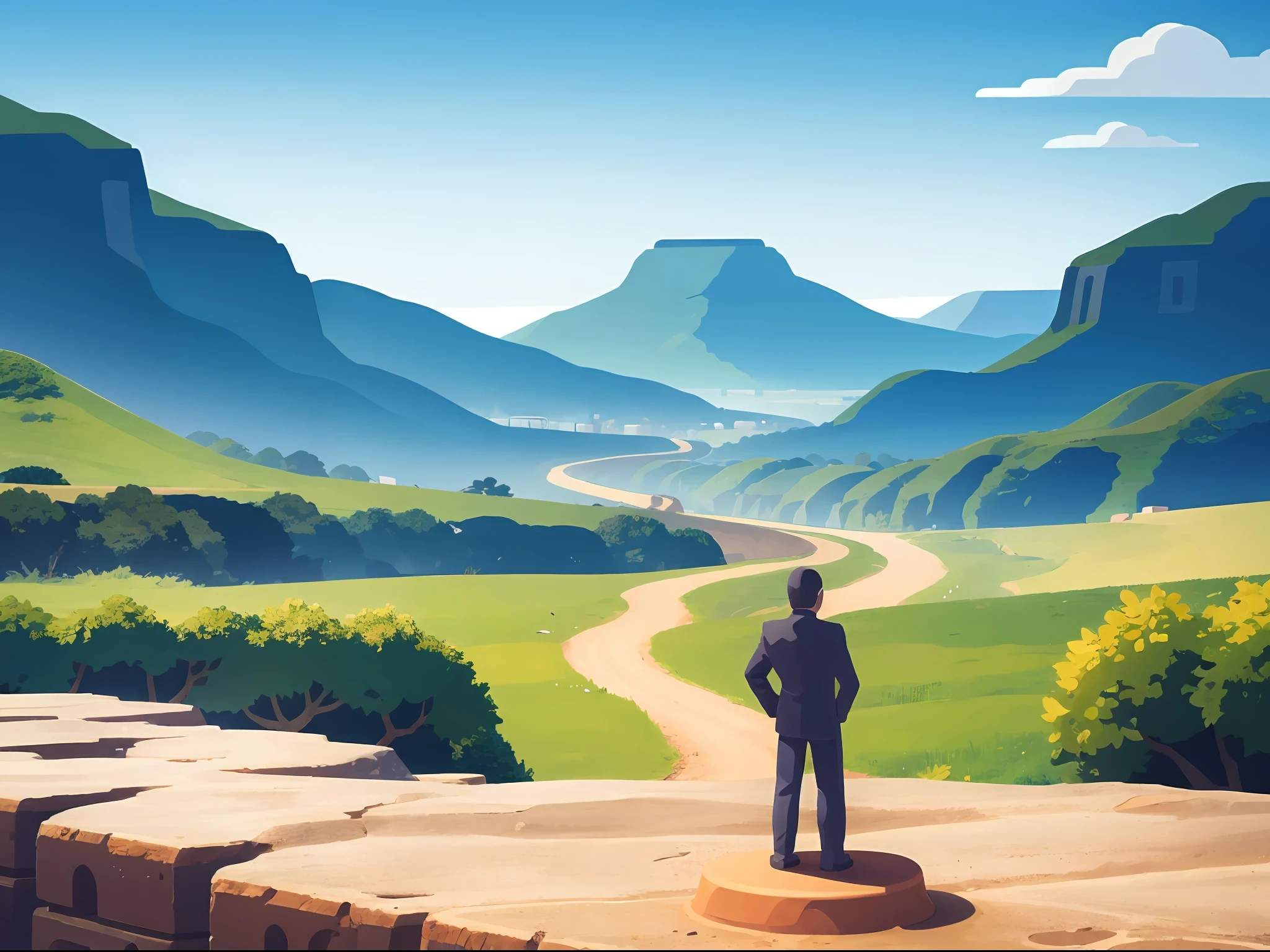 miniature、((figurine))、landscapes、Long road、mountain paths、Backwards Man、