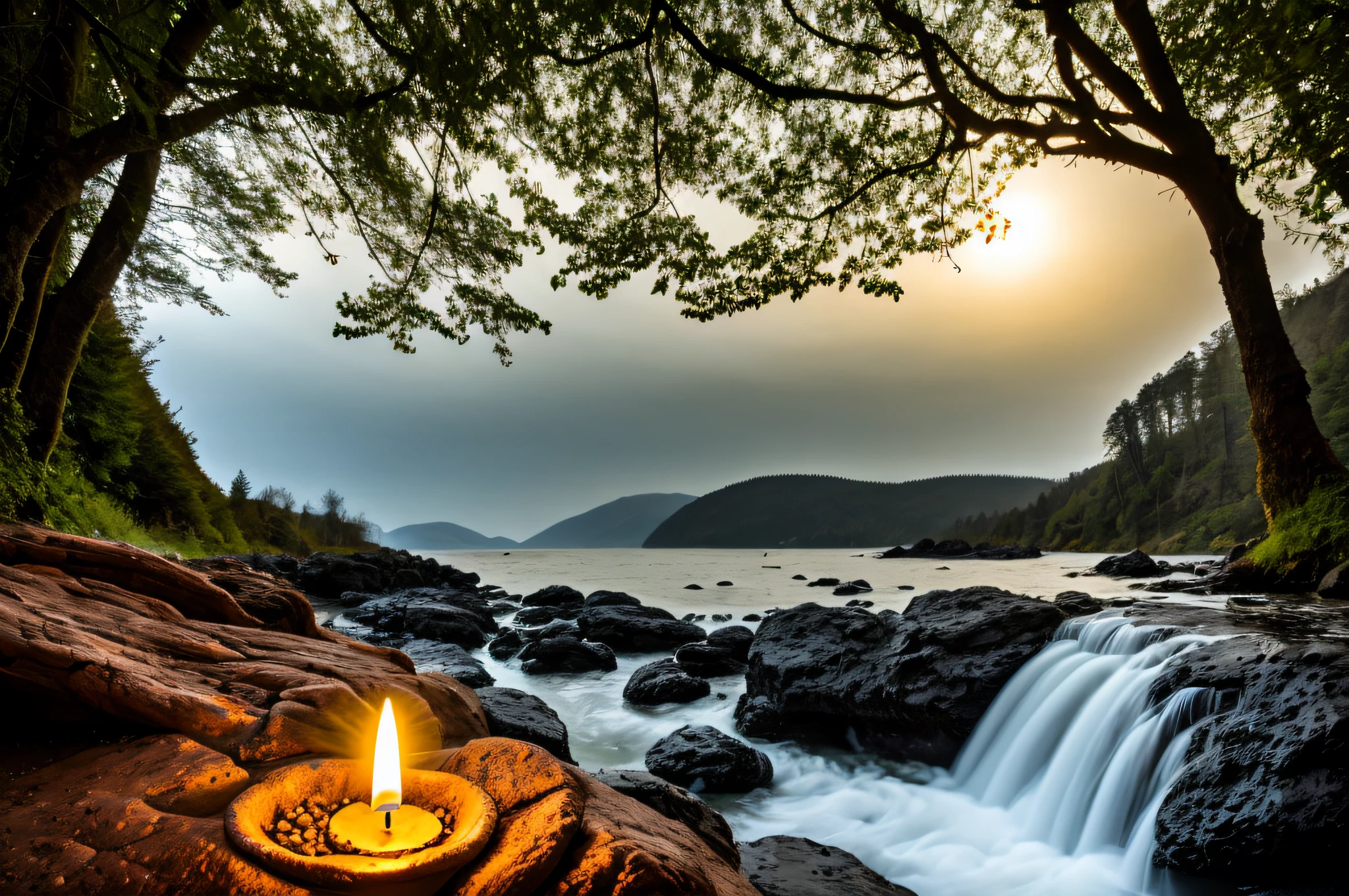 hot springs, cliffs, waves, opalescent, (Photoluminescence), fantasy, clear, Cinematic RAW photo, hyper real photo, ultrarealistic, dslr, soft lighting, high quality, reflections, photo, (sparkling) splashing rainbows, glistening, (iridescent), glimmering, foamy, wet, dripping, twinkling, crystals growing, (secret treasure in it), misty, mystical, enchanting, glittering, (masterpiece) (best quality) (detailed) (8k) (HDR) (cinematic lighting) (sharp focus) (intricate), many lights on rocks, fairy lights in trees, magical colors and atmosphere, enchanting landscape, epic dreamlike fantasy landscape, giant fluorescent fungi, magical colors and atmosphere, impressive fantasy landscape, bioluminescent, epic and stunning, magical environment, celestial, fairies, moons, floating wildflowers, candles, fountain